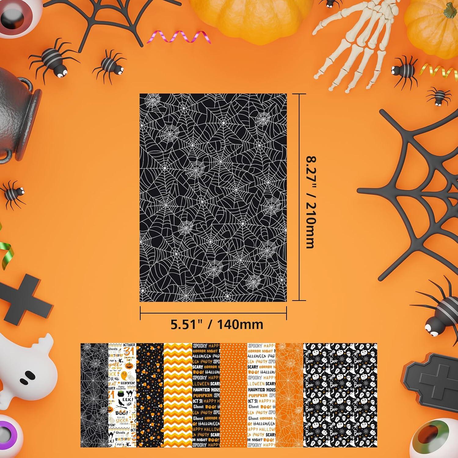 Conjunto de Papel de Patrón Halloween Morcheiong 100 Hojas A5