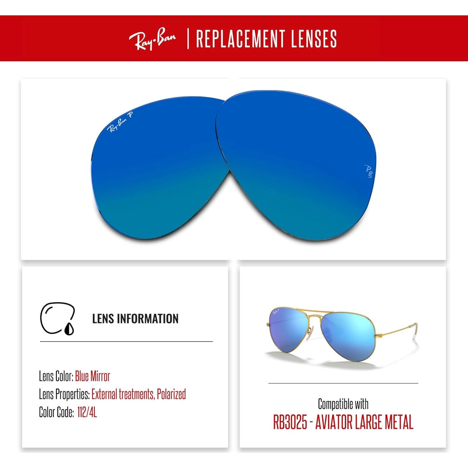 Lentes Ray-Ban Reemplazo Aviator RB3025 58mm Espejo Azul