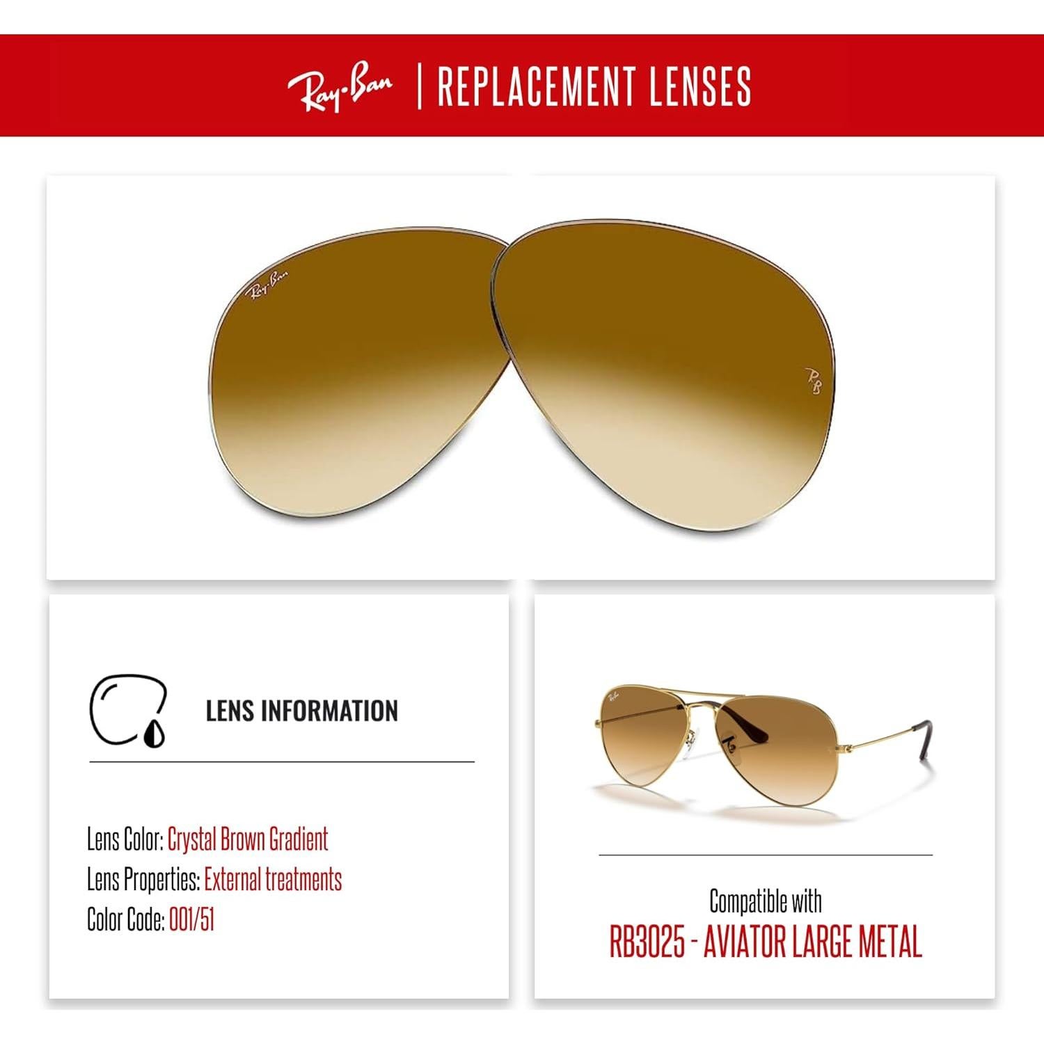 Lentes Ray-Ban Aviator RB3025 62mm Degradado Marrón