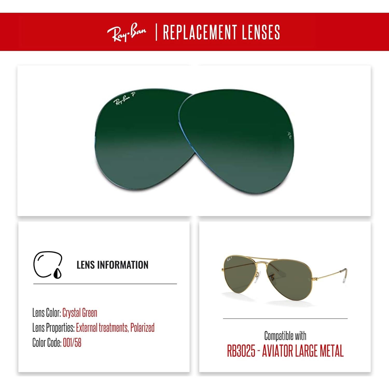 Lentes Ray-Ban Aviator RB3025 58mm Verde Polarizado + Kit