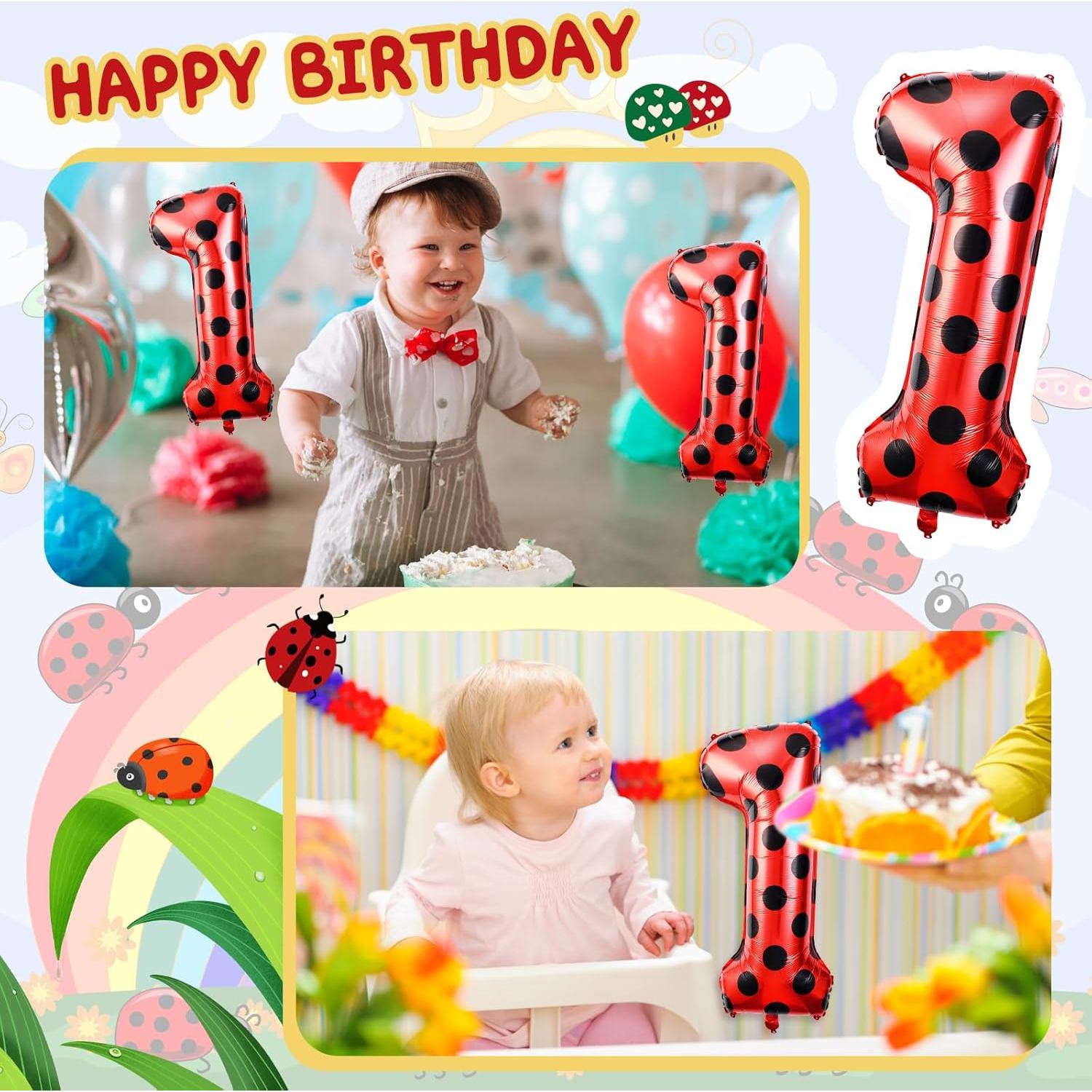 Globo Grande Número 1 Mariquita 101.6 cm Decoración Cumpleaños