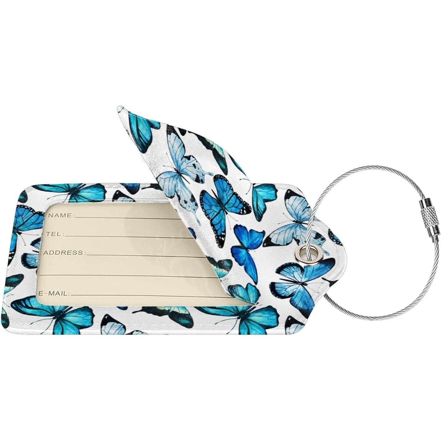 Etiquetas de Equipaje BLOCIT 2 Piezas Cuero PU Mariposa Azul