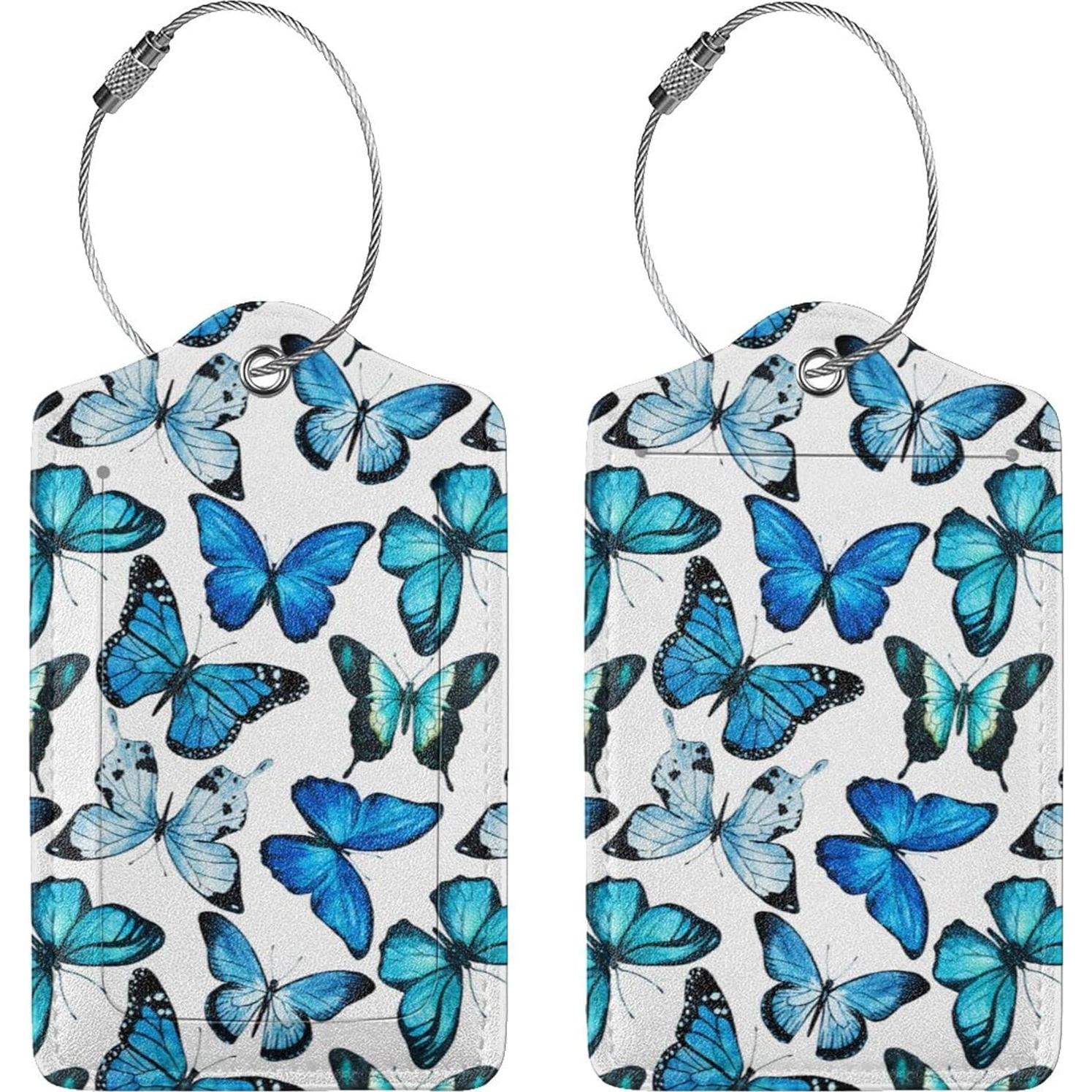 Etiquetas de Equipaje BLOCIT 2 Piezas Cuero PU Mariposa Azul