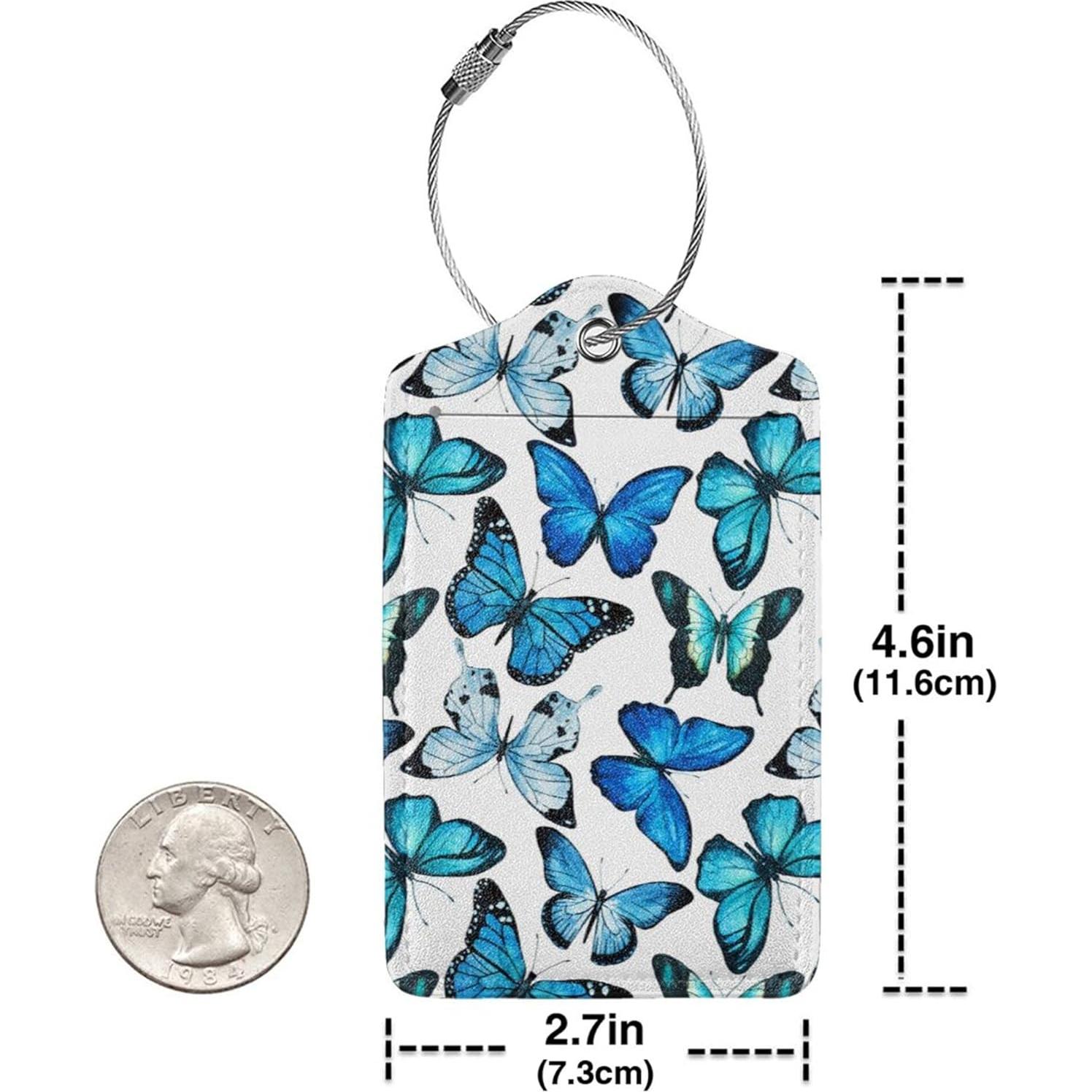 Etiquetas de Equipaje BLOCIT 2 Piezas Cuero PU Mariposa Azul