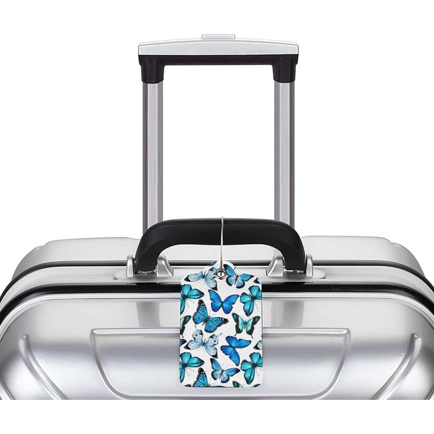 Etiquetas de Equipaje BLOCIT 2 Piezas Cuero PU Mariposa Azul