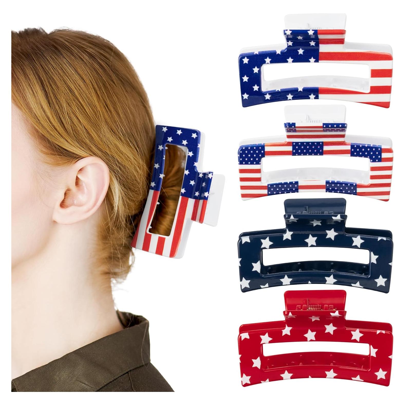 Clips de Pelo Patrióticos PANTIDE 4 Pcs Bandera Americana