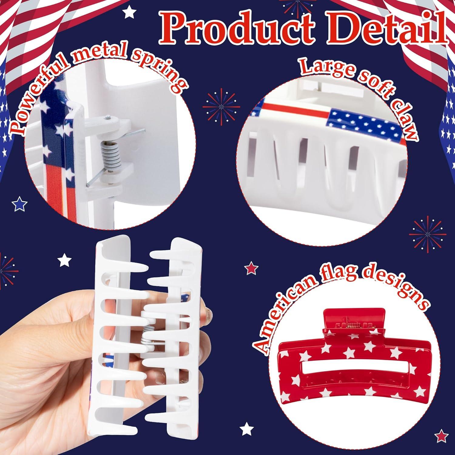 Clips de Pelo Patrióticos PANTIDE 4 Pcs Bandera Americana