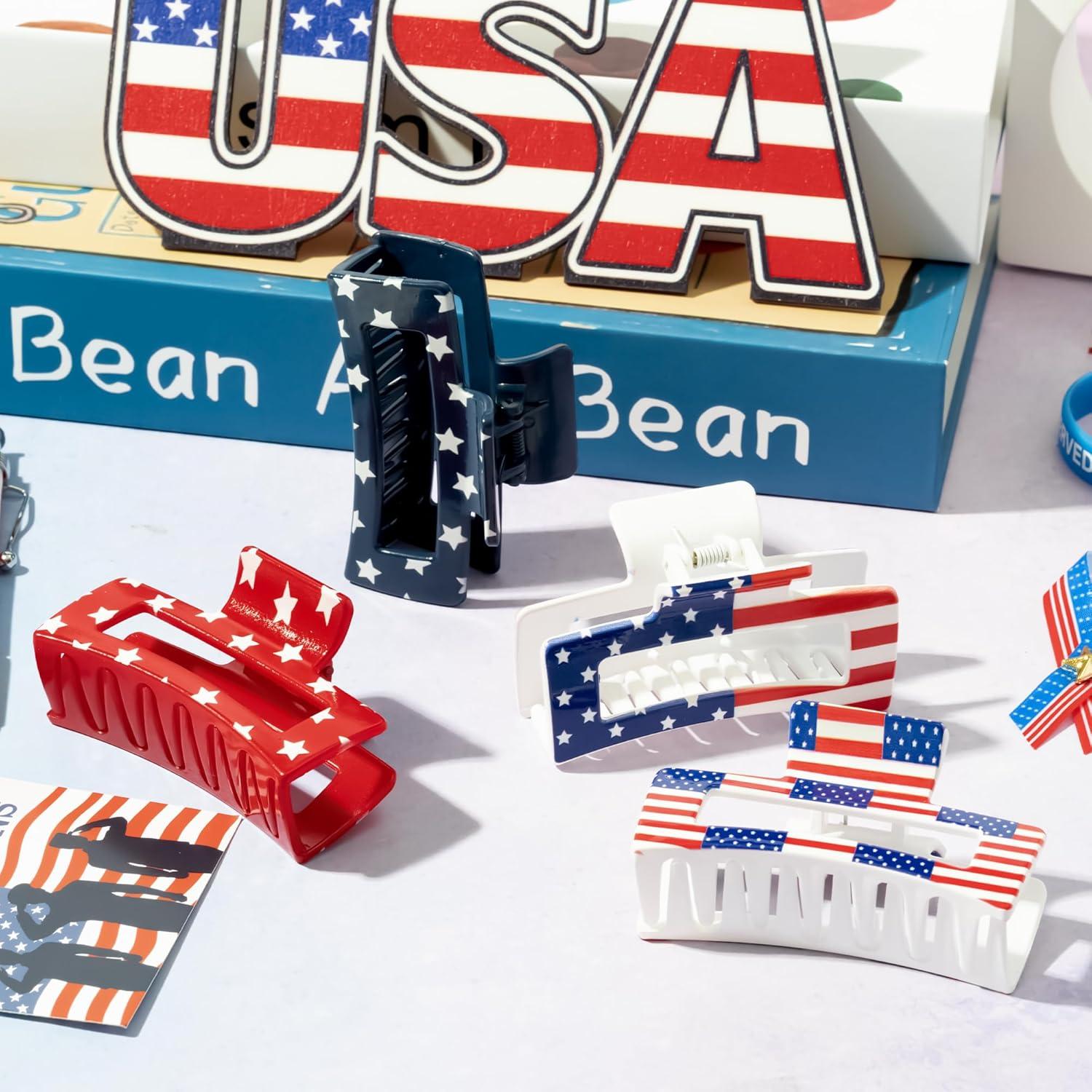 Clips de Pelo Patrióticos PANTIDE 4 Pcs Bandera Americana