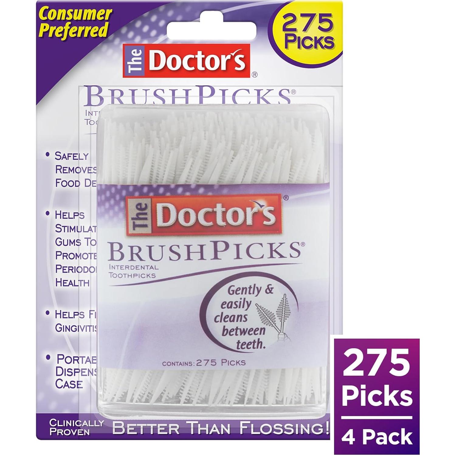 Palillos Interdentales 2-en-1 El Doctor, 275 Unidades, Cepillo y Palillo Dental