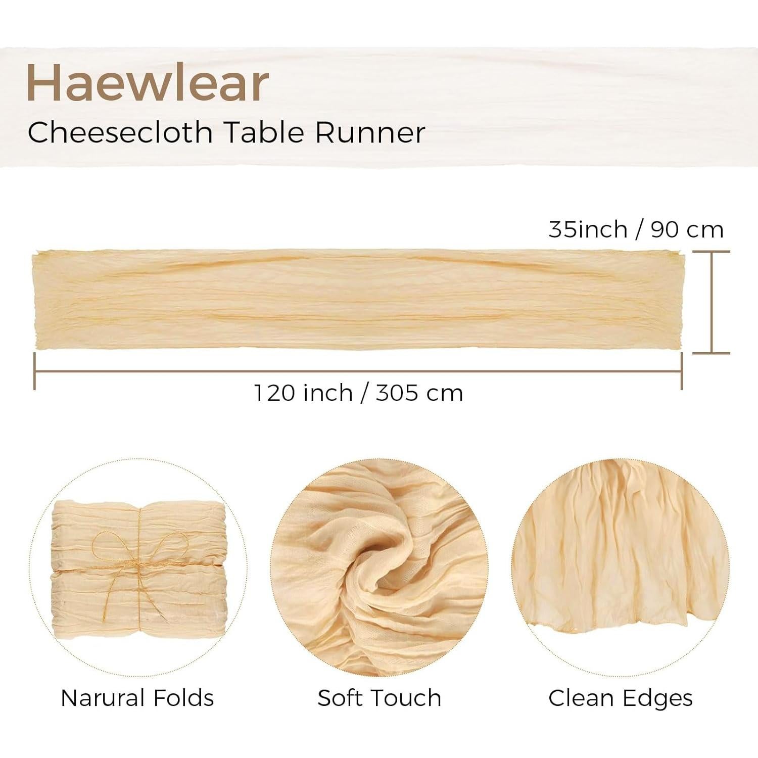 Paquete de 12 Caminos de Mesa de Gasa de Queso Beige 89x305 cm