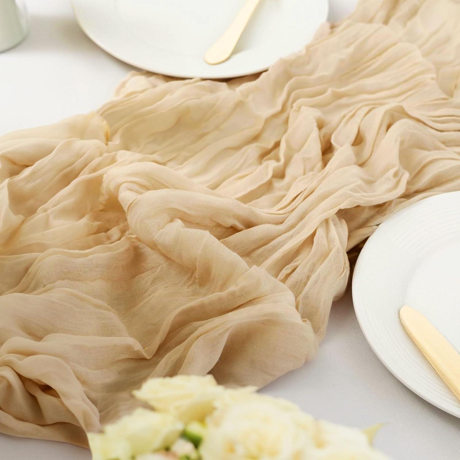 Paquete de 12 Caminos de Mesa de Gasa de Queso Beige 89x305 cm