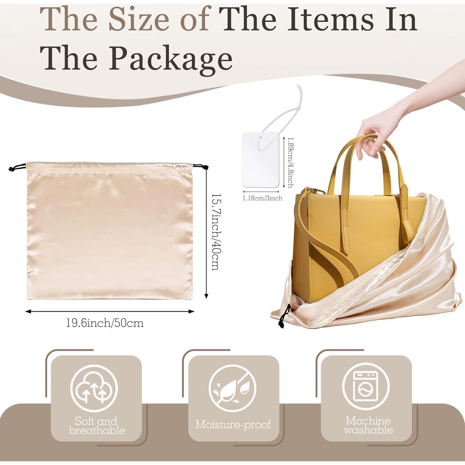 Vonty 3 Bolsas de Polvo de Satén Beige para Zapatos y Bolsos