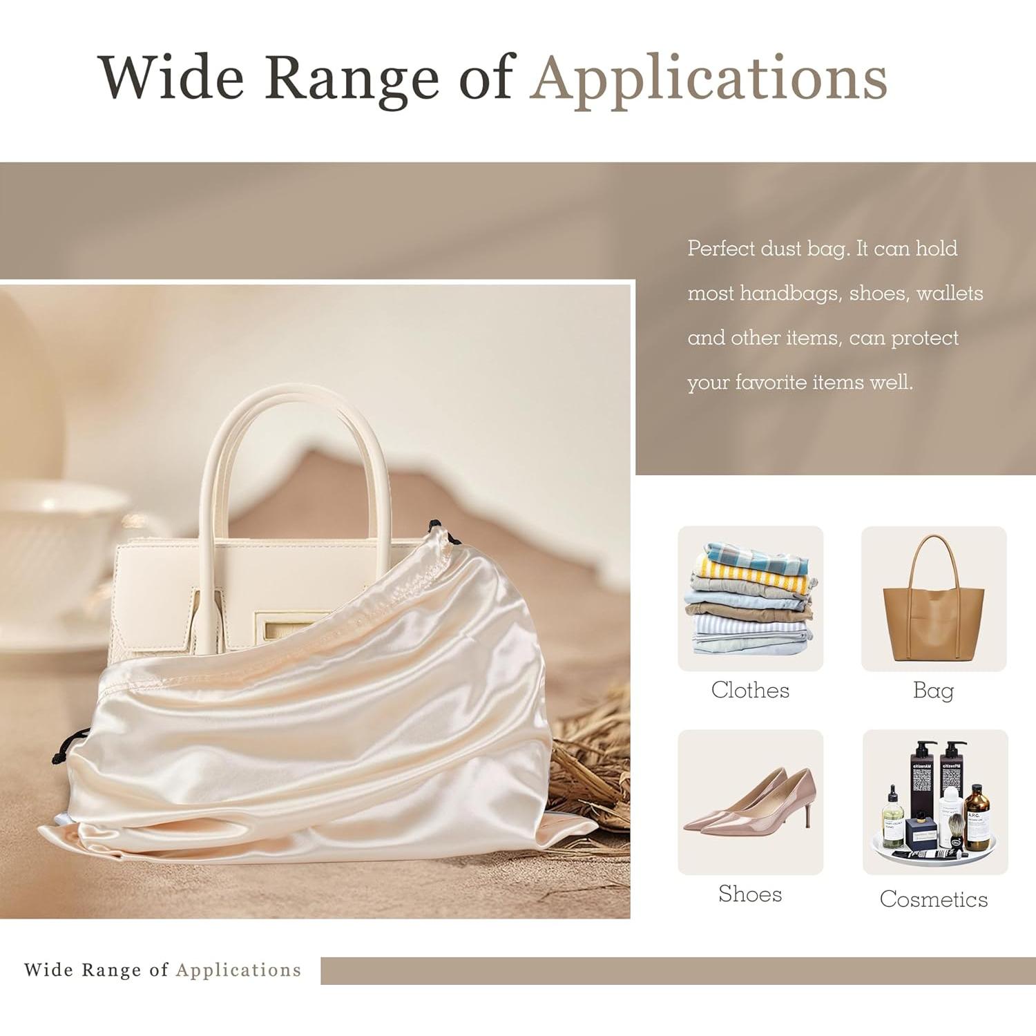 Vonty 3 Bolsas de Polvo de Satén Beige para Zapatos y Bolsos