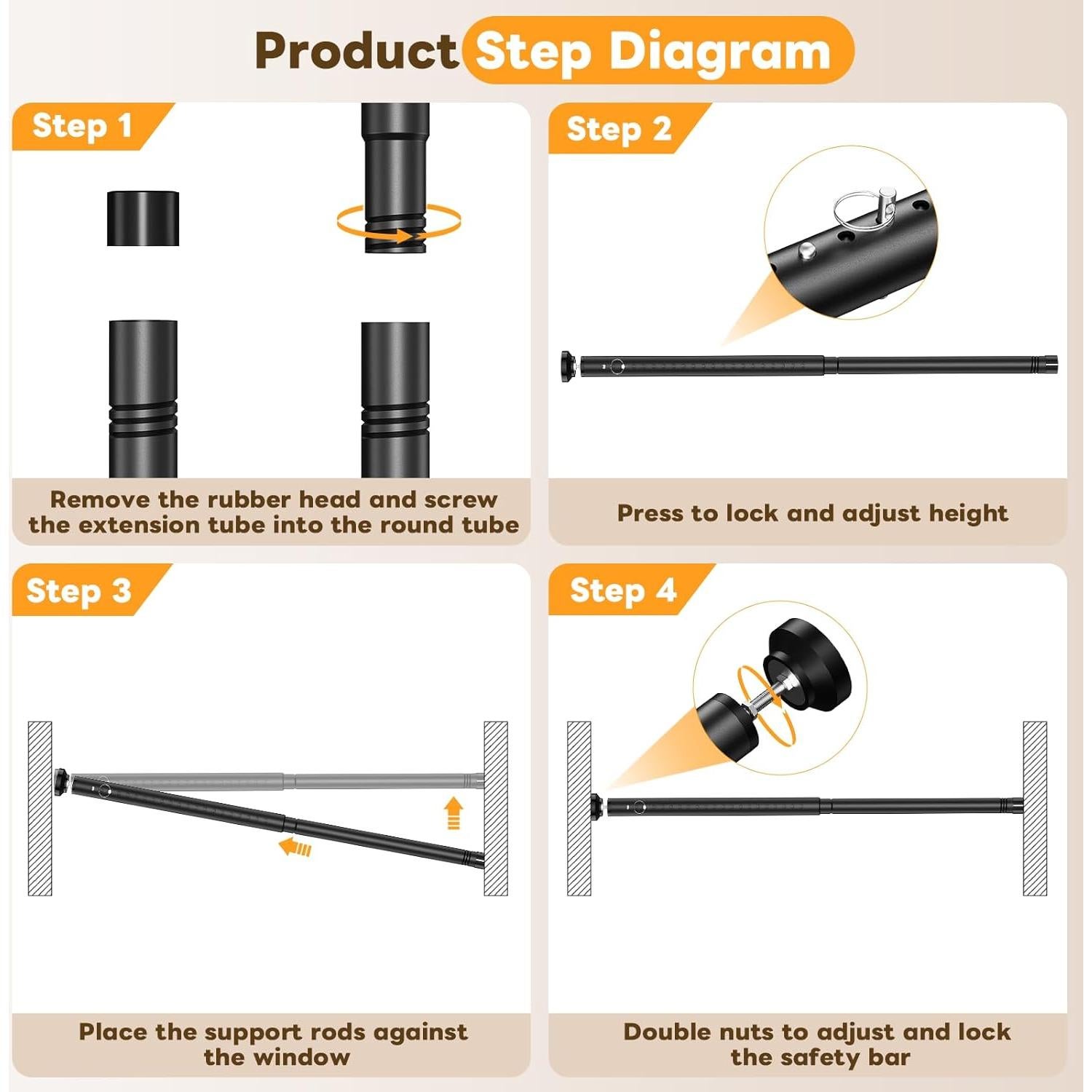 Barra de Seguridad Ajustable Abiglifty para Puertas y Ventanas 43-127 cm