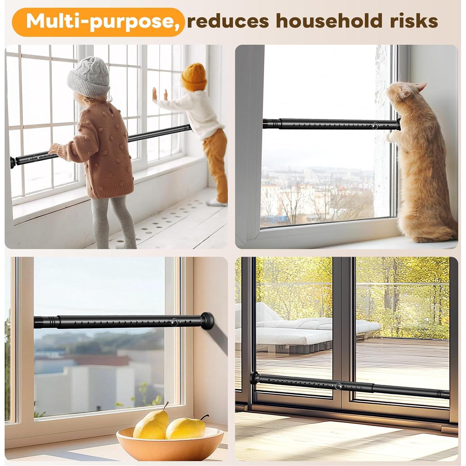 Barra de Seguridad Ajustable Abiglifty para Puertas y Ventanas 43-127 cm