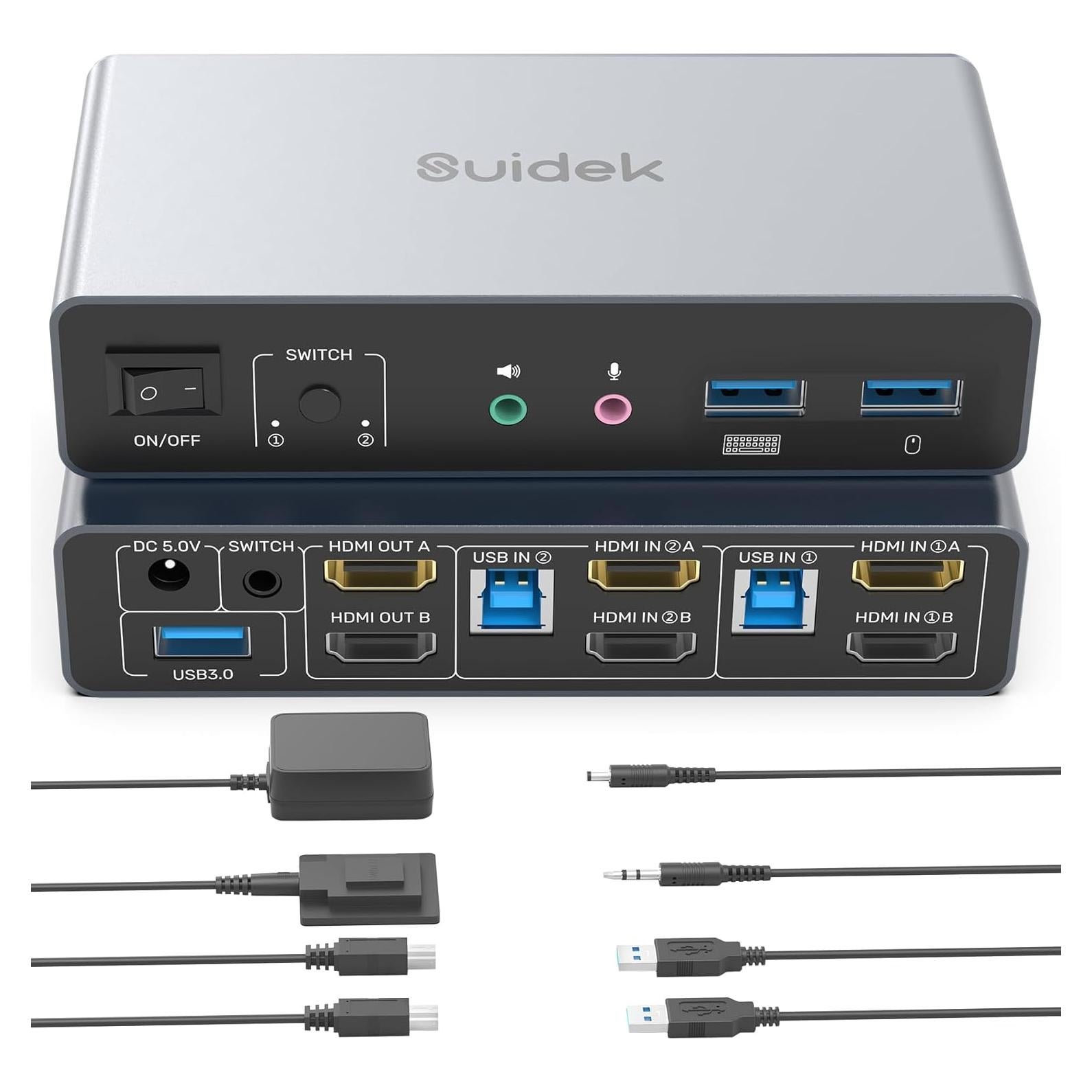 Interruptor KVM HDMI 2 Monitores 2 Computadoras 4K 60Hz