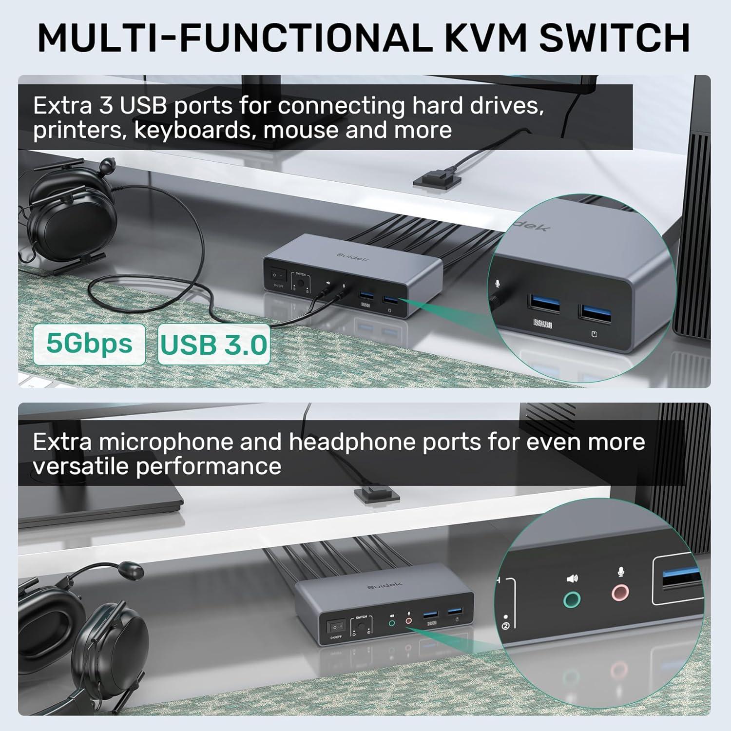 Interruptor KVM HDMI 2 Monitores 2 Computadoras 4K 60Hz