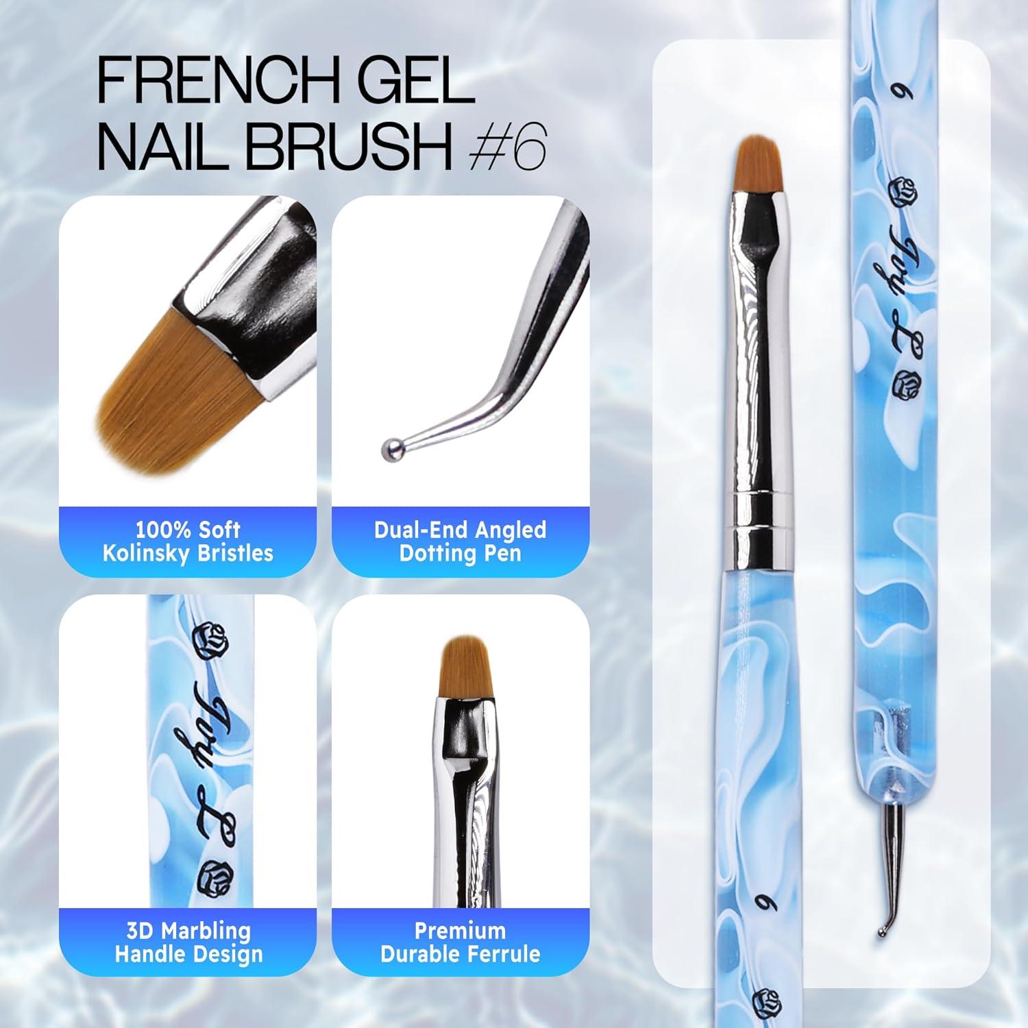 Pincel de Uñas Acrílico Kolinsky IvyL #6 con Herramienta de Punteo