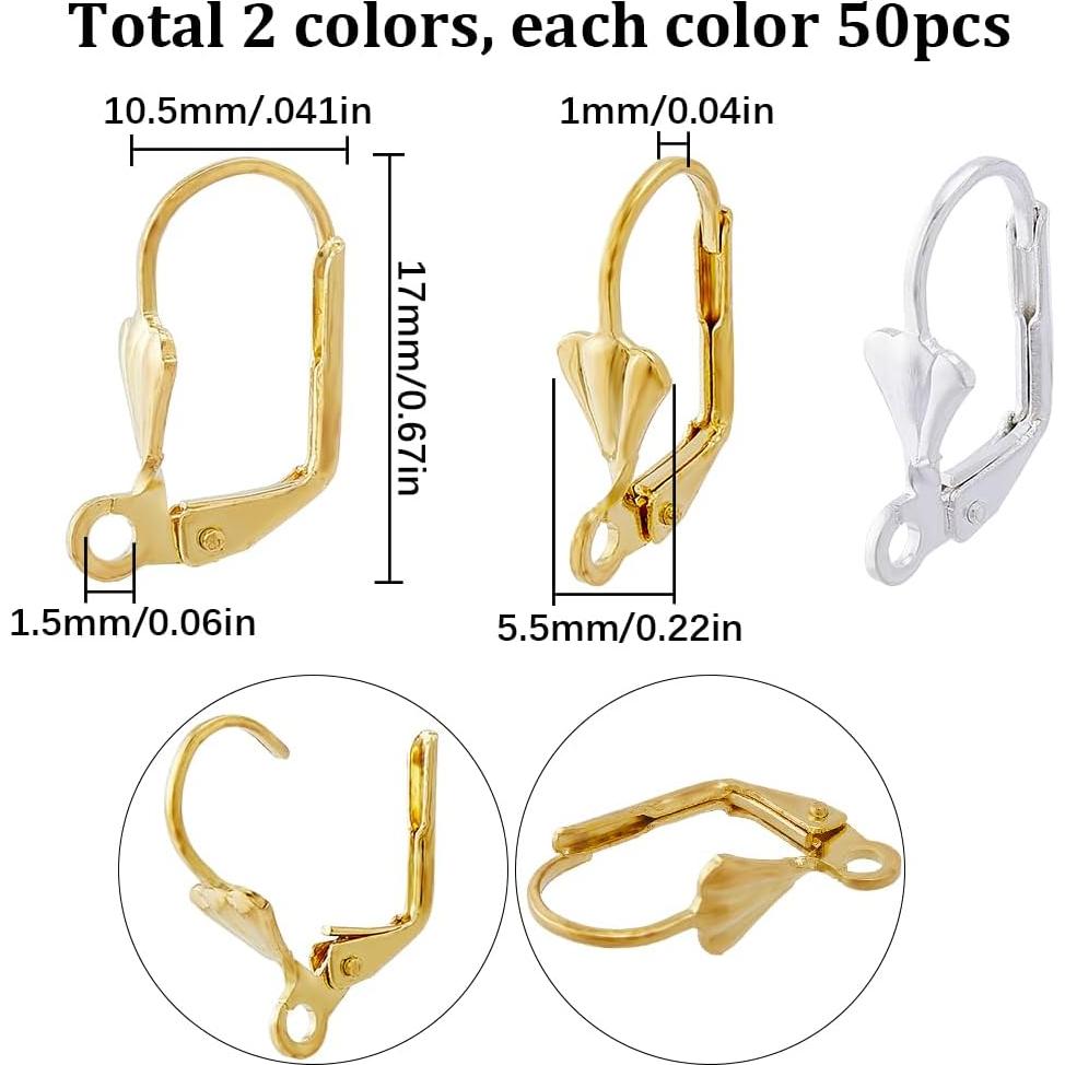 Ganchos de Pendientes Leverback SUNNYCLUE 100 Pcs Latón