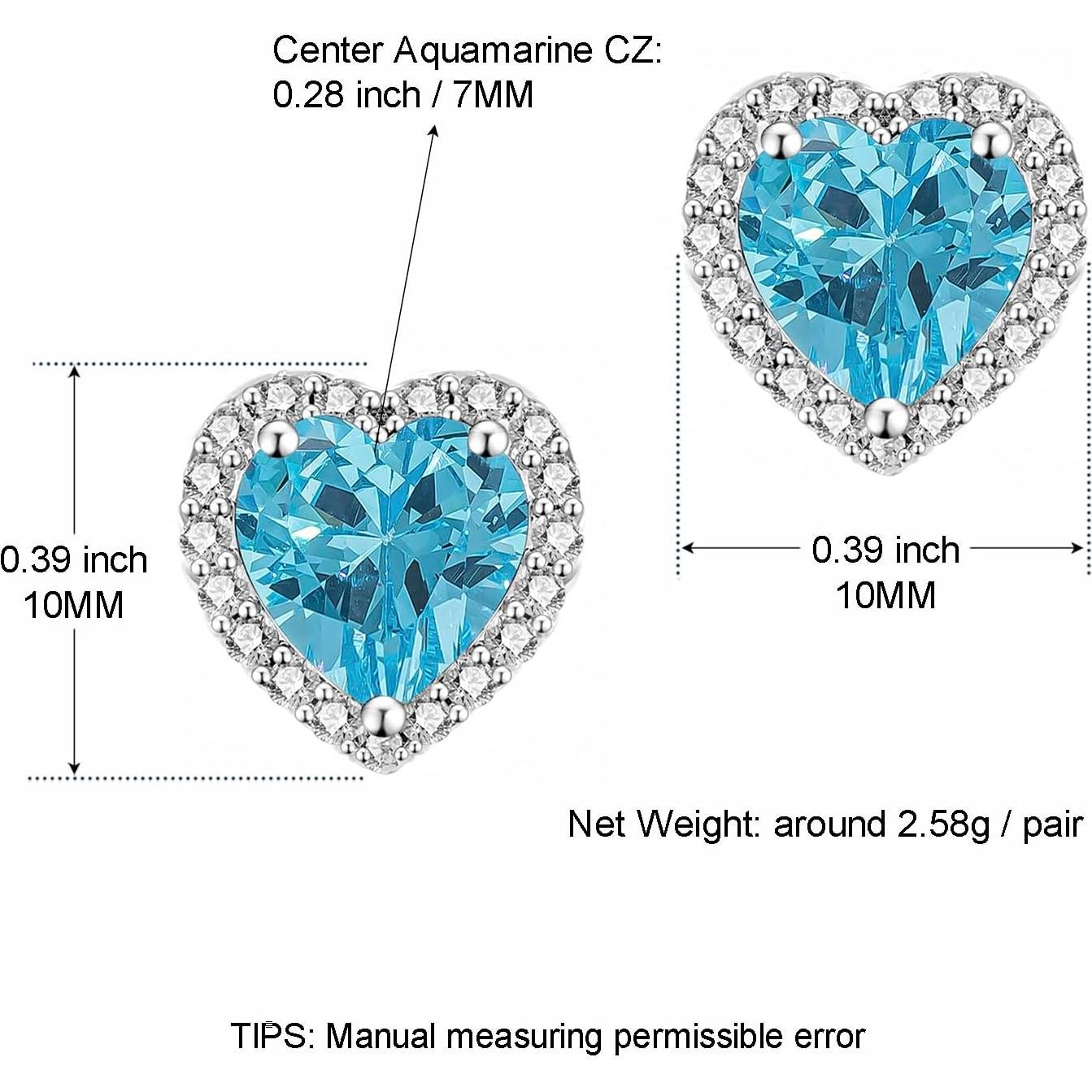 Pendientes de Stud YOMELA Corazón Aguamarina CZ 10mm