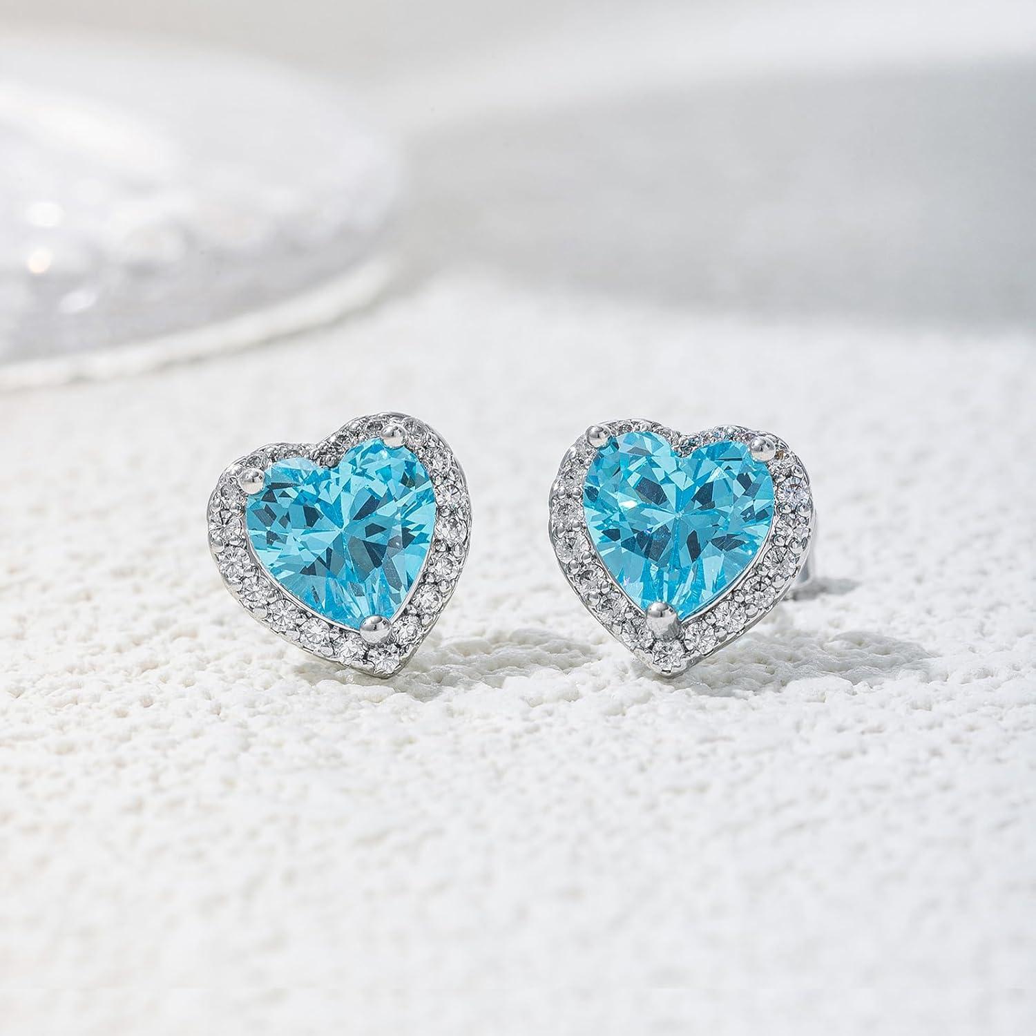 Pendientes de Stud YOMELA Corazón Aguamarina CZ 10mm