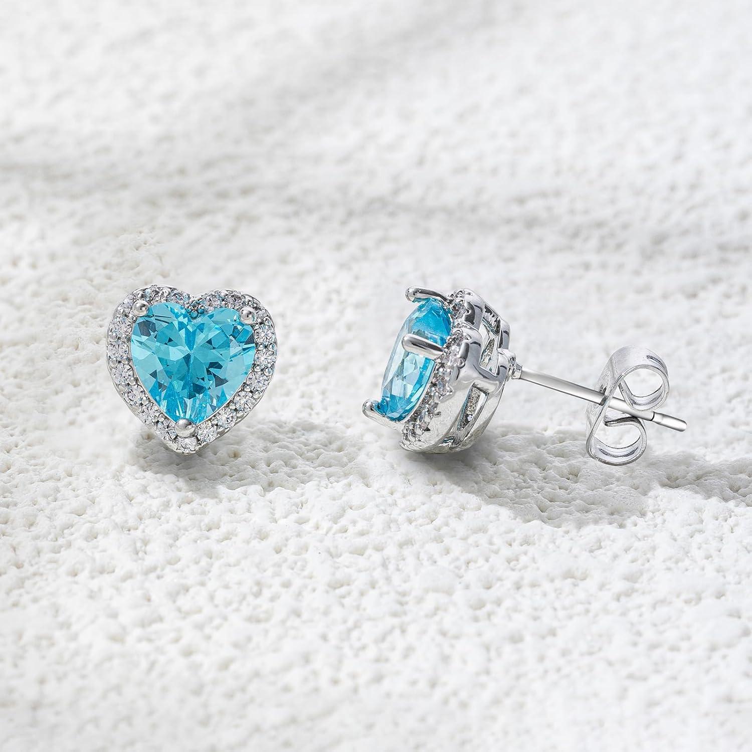 Pendientes de Stud YOMELA Corazón Aguamarina CZ 10mm