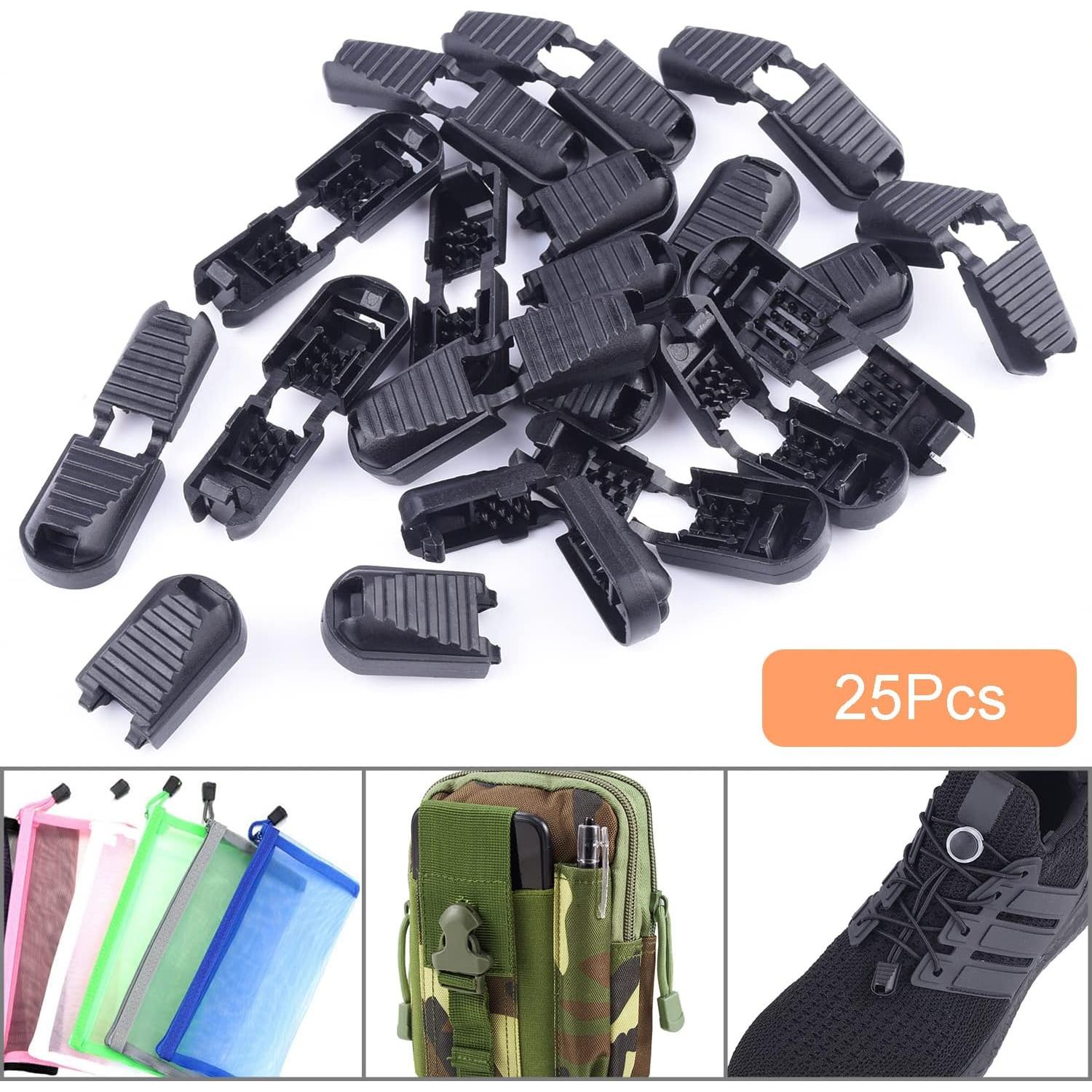 25 Tiradores de Cremallera CooBigo para Cuerdas Negras 2cm
