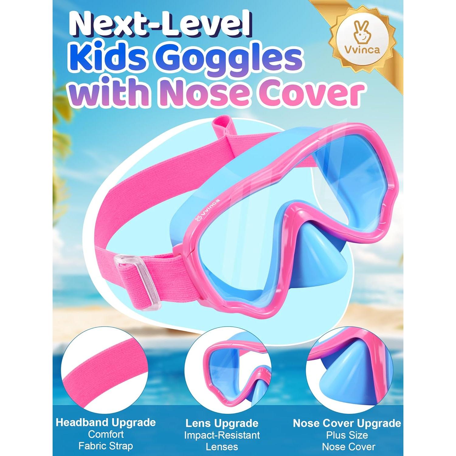 Gafas de natación Vvinca Kids con cubierta nasal y lentes anti-UV