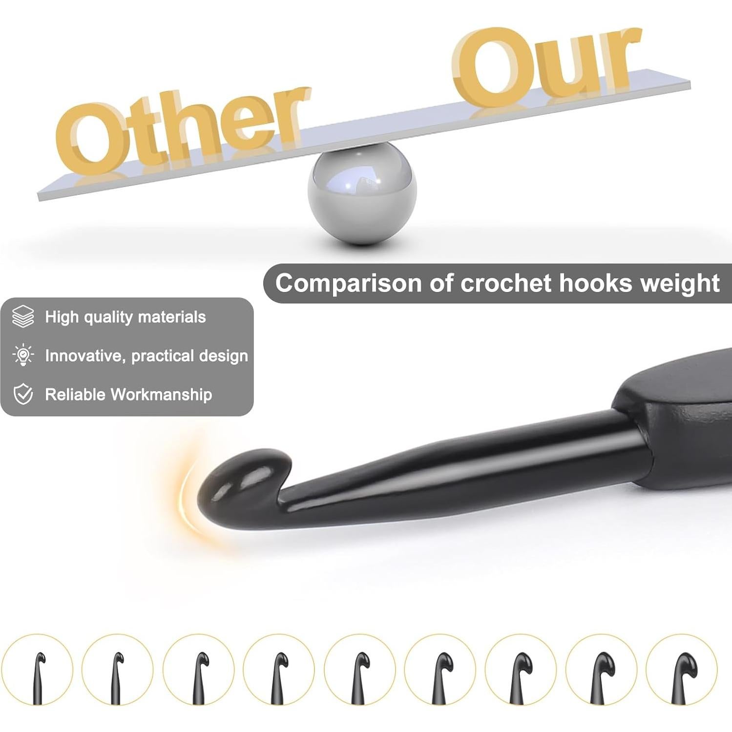 Juego de Ganchillos Ergonómicos Katech 9 Piezas 2.0mm a 6.0mm