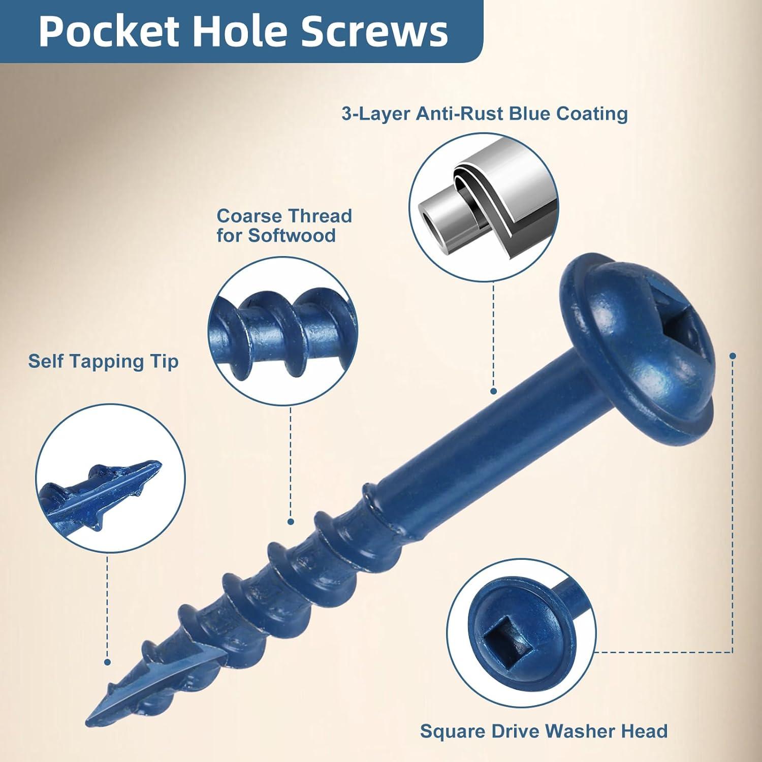 Tornillos de Agujero de Bolsillo VGBUY #8 x 25mm Azul 160 Piezas