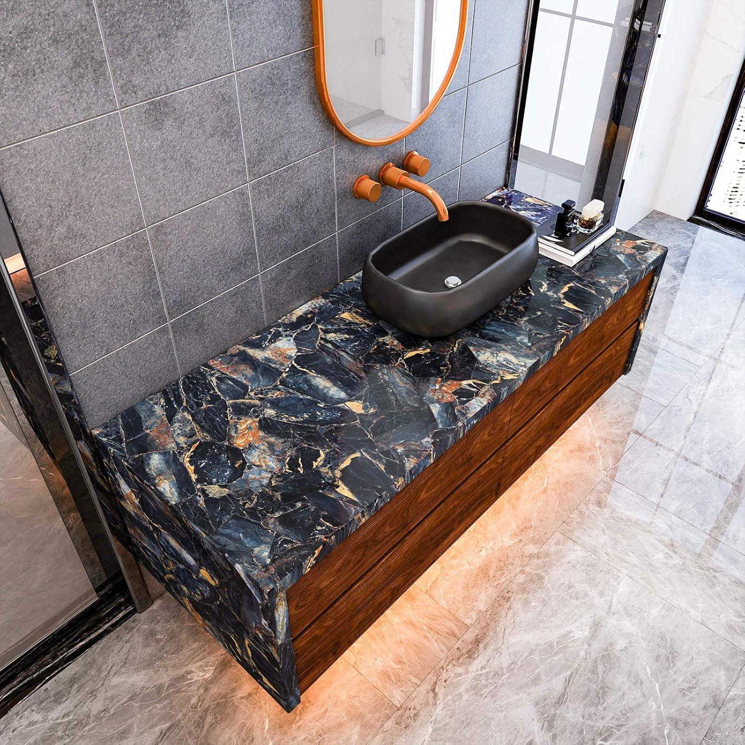 Papel Contacto de Mármol Azul Marino VEELIKE Autoadhesivo 40x300 cm