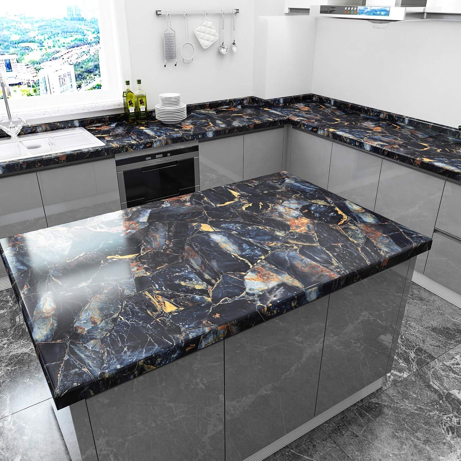 Papel Contacto de Mármol Azul Marino VEELIKE Autoadhesivo 40x300 cm