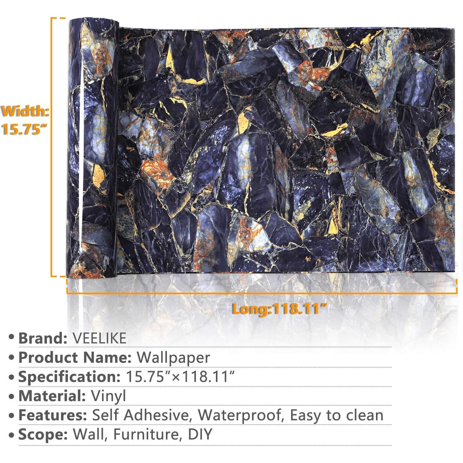 Papel Contacto de Mármol Azul Marino VEELIKE Autoadhesivo 40x300 cm