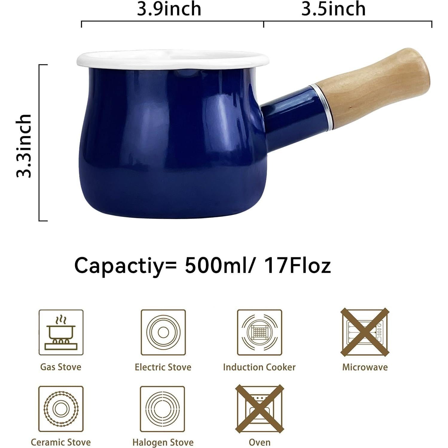 Olla de Leche Esmalte YumCute Home 0.5L Azul con Mango Madera