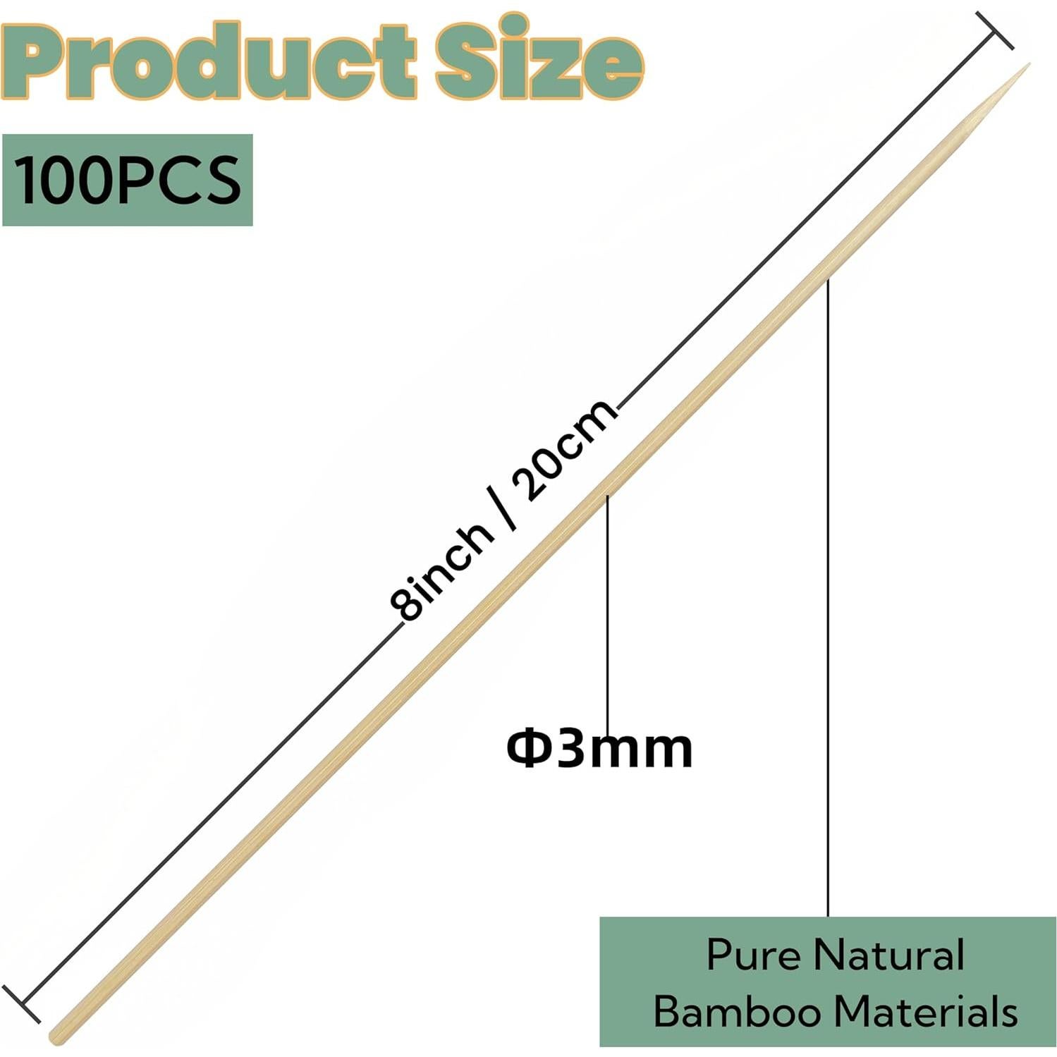 Brochetas de Bambú 20 cm XMZY - 100 Piezas para BBQ y Yakitori