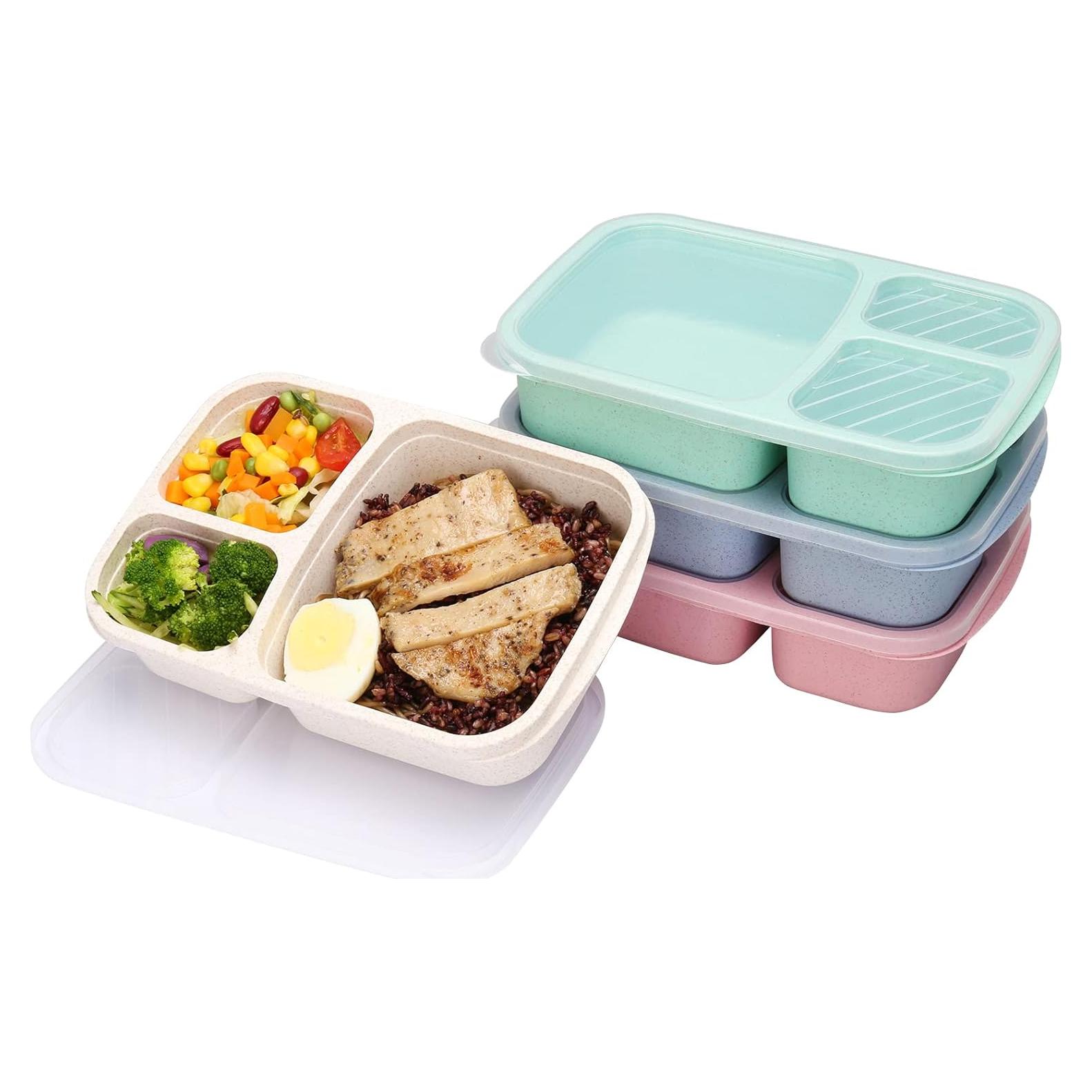 Paquete de 4 cajas de almuerzo Bento Ylebs 3 compartimentos 1050ml