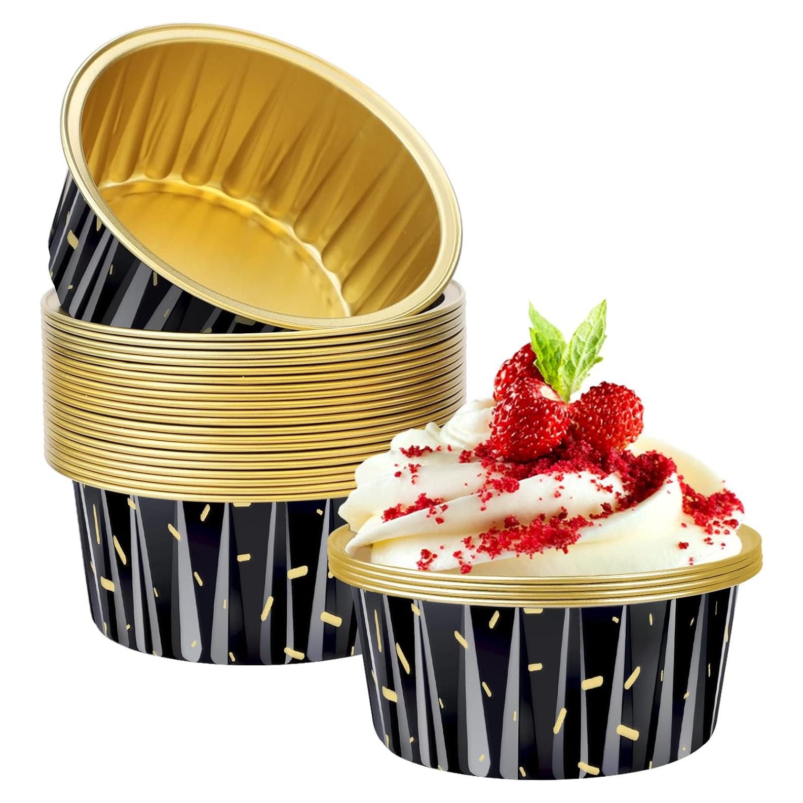 Tazas de Hornear Desechables EUSOAR 25pcs 125ml Aluminio Negro