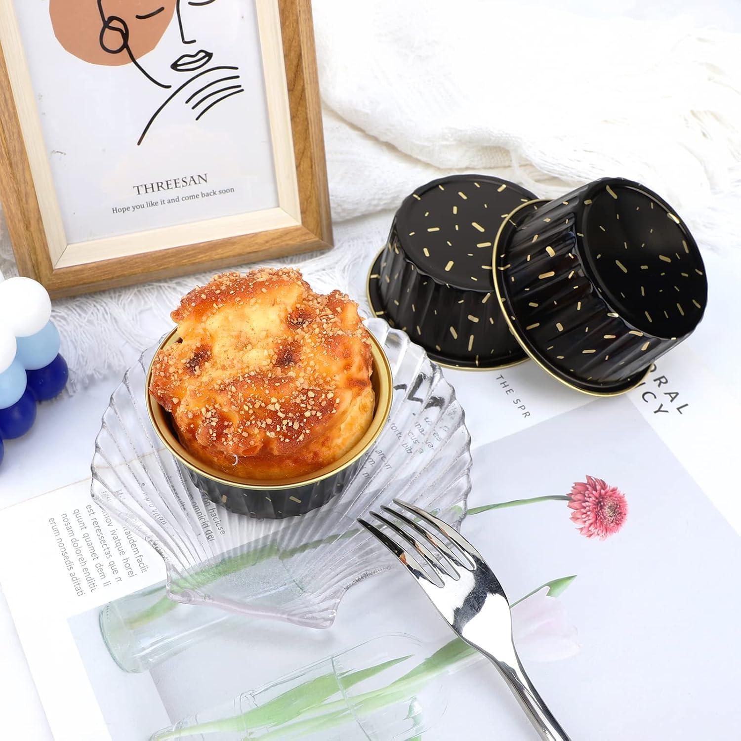 Tazas de Hornear Desechables EUSOAR 25pcs 125ml Aluminio Negro