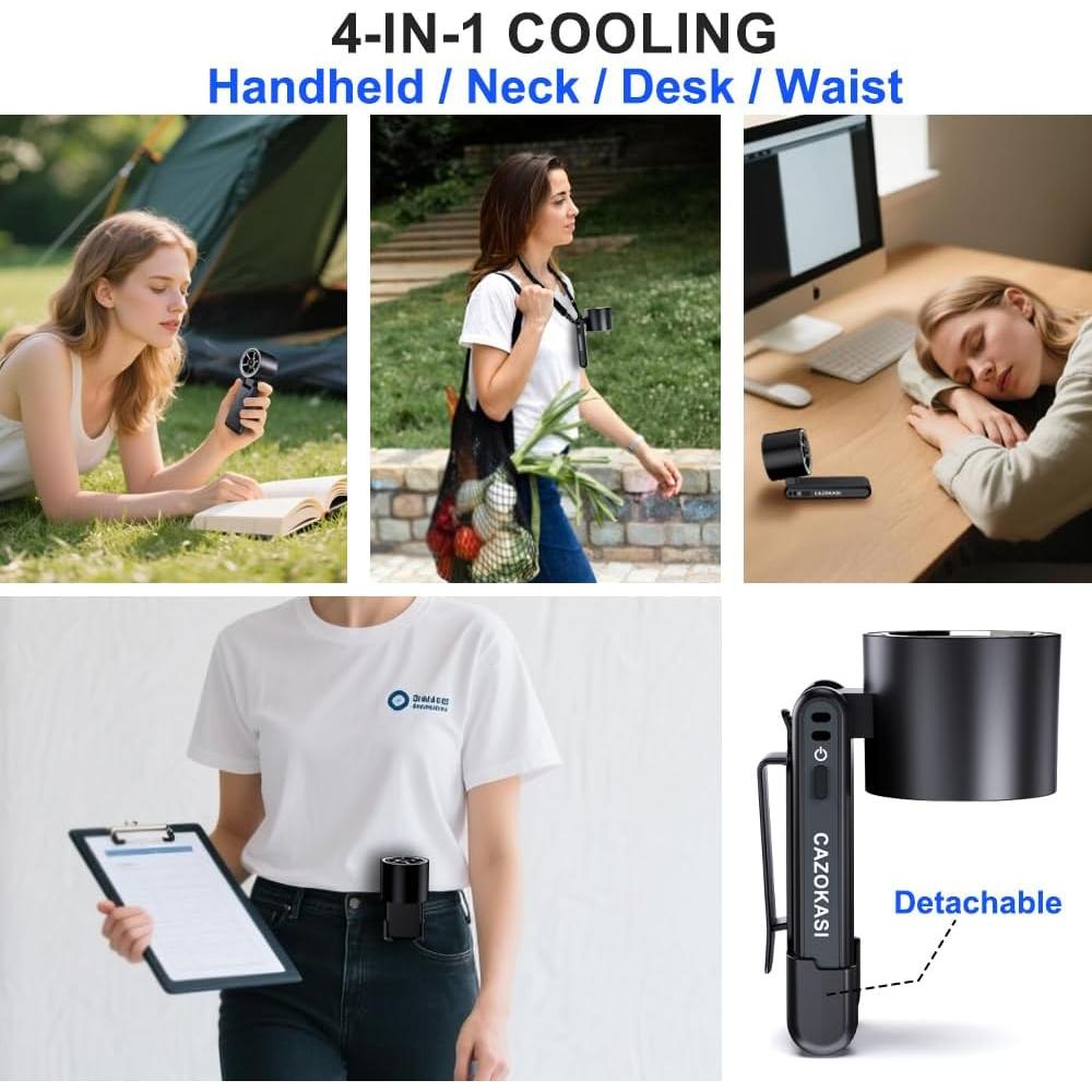 Ventilador de Mano CAZOKASI H100 Recargable 5000mAh 4-en-1