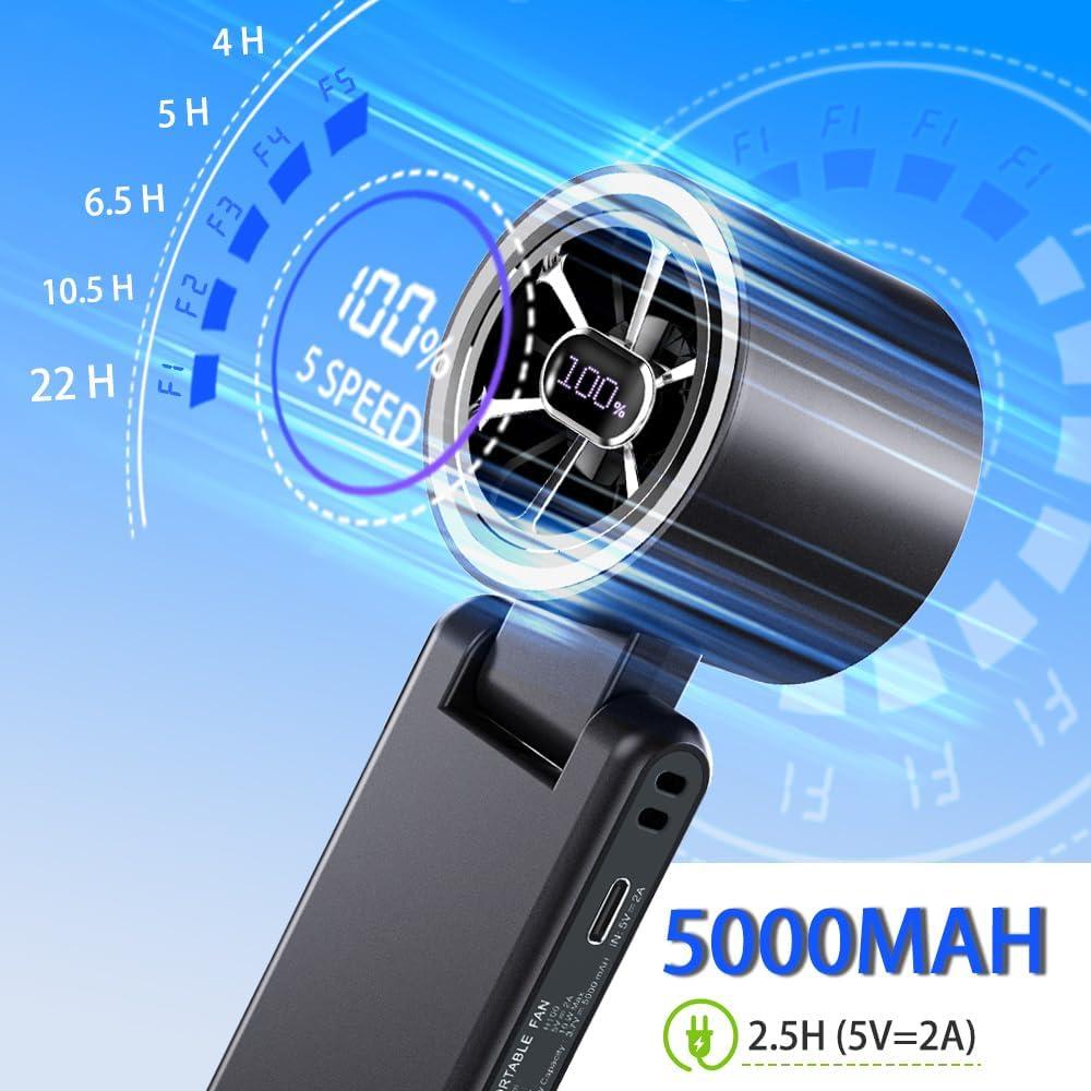 Ventilador de Mano CAZOKASI H100 Recargable 5000mAh 4-en-1
