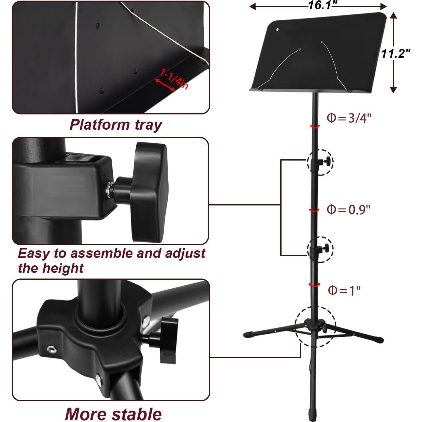 Soporte de Partituras Ajustable Metal HOLANHING 33-144 cm