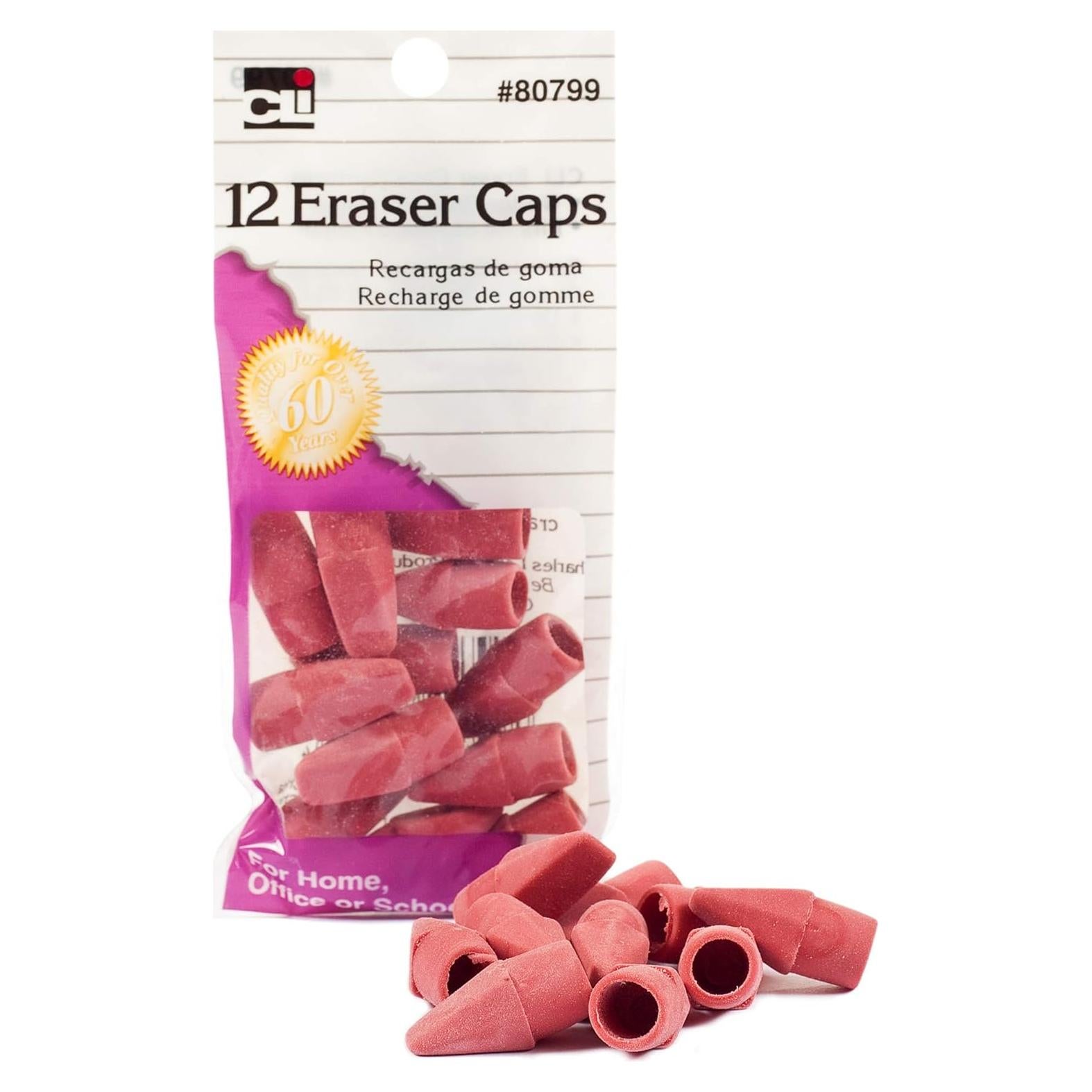 Tapas de Borrador de Lápiz Charles Leonard Rosa Paquete de 12