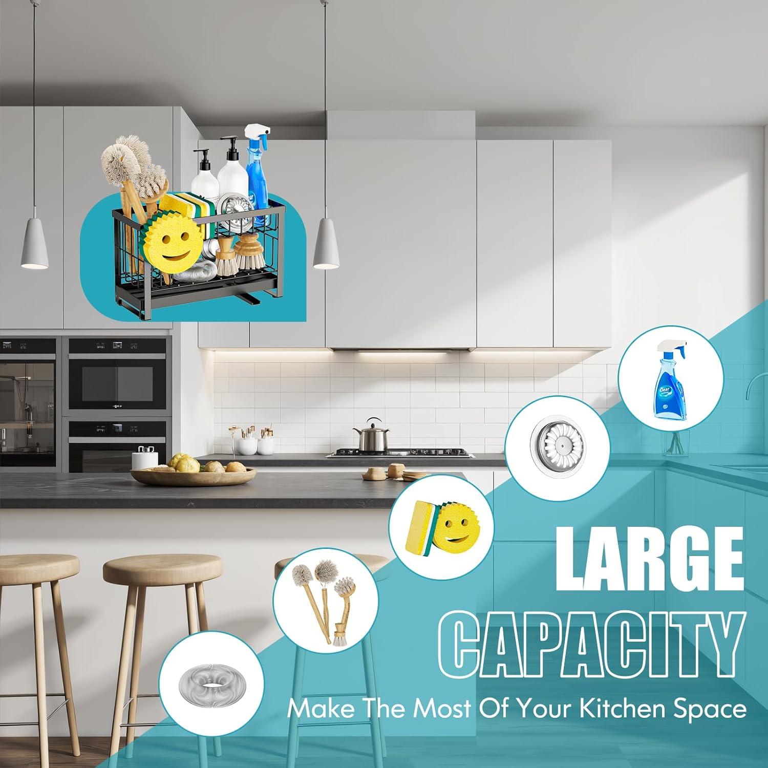 Soporte para Esponjas de Fregadero Taugast Negro 2 Niveles