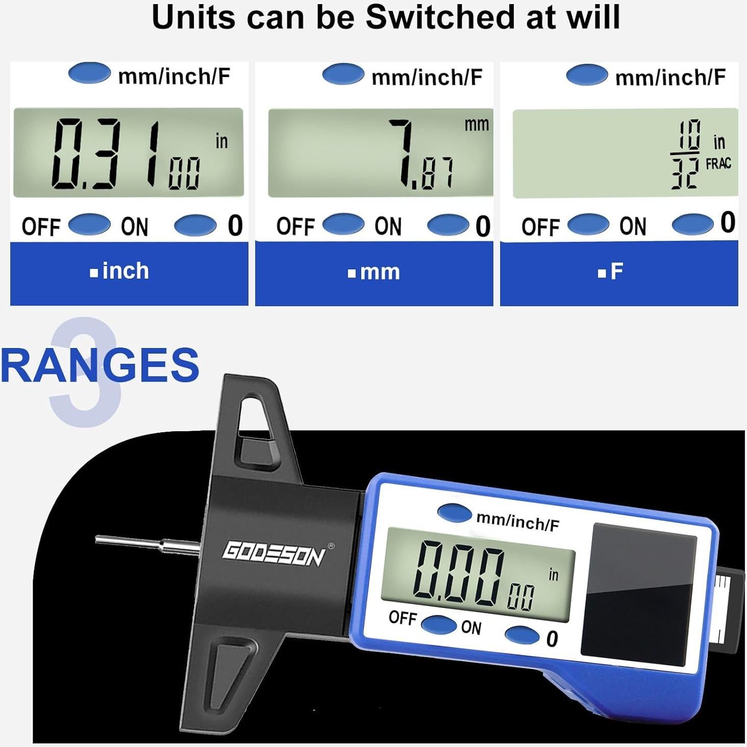 Medidor Digital de Profundidad de Neumáticos GODESON Azul
