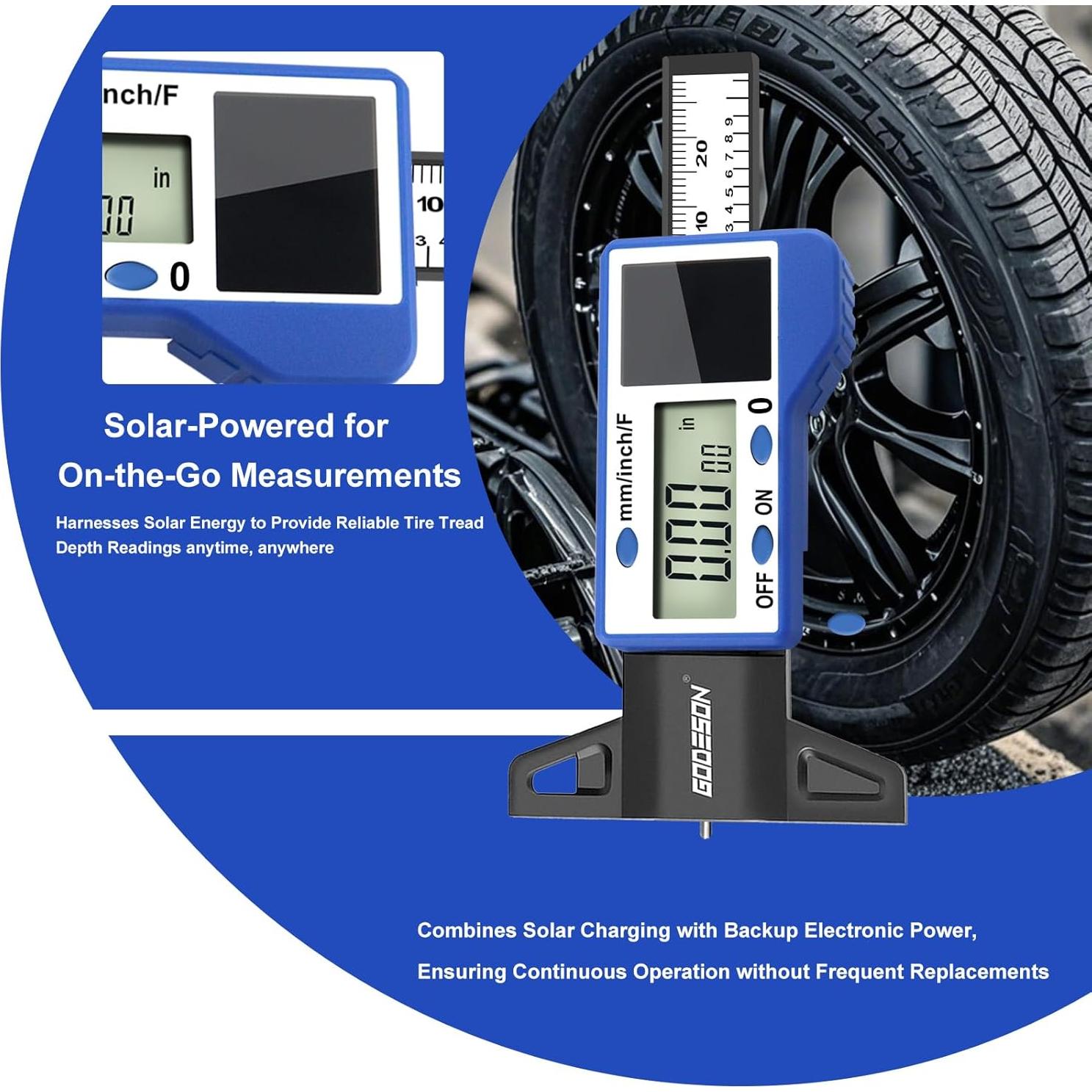 Medidor Digital de Profundidad de Neumáticos GODESON Azul