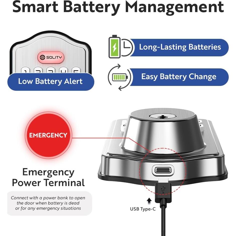 Cerradura Electrónica Solity AT1, Teclado, 100 Códigos, Niquel Satinado