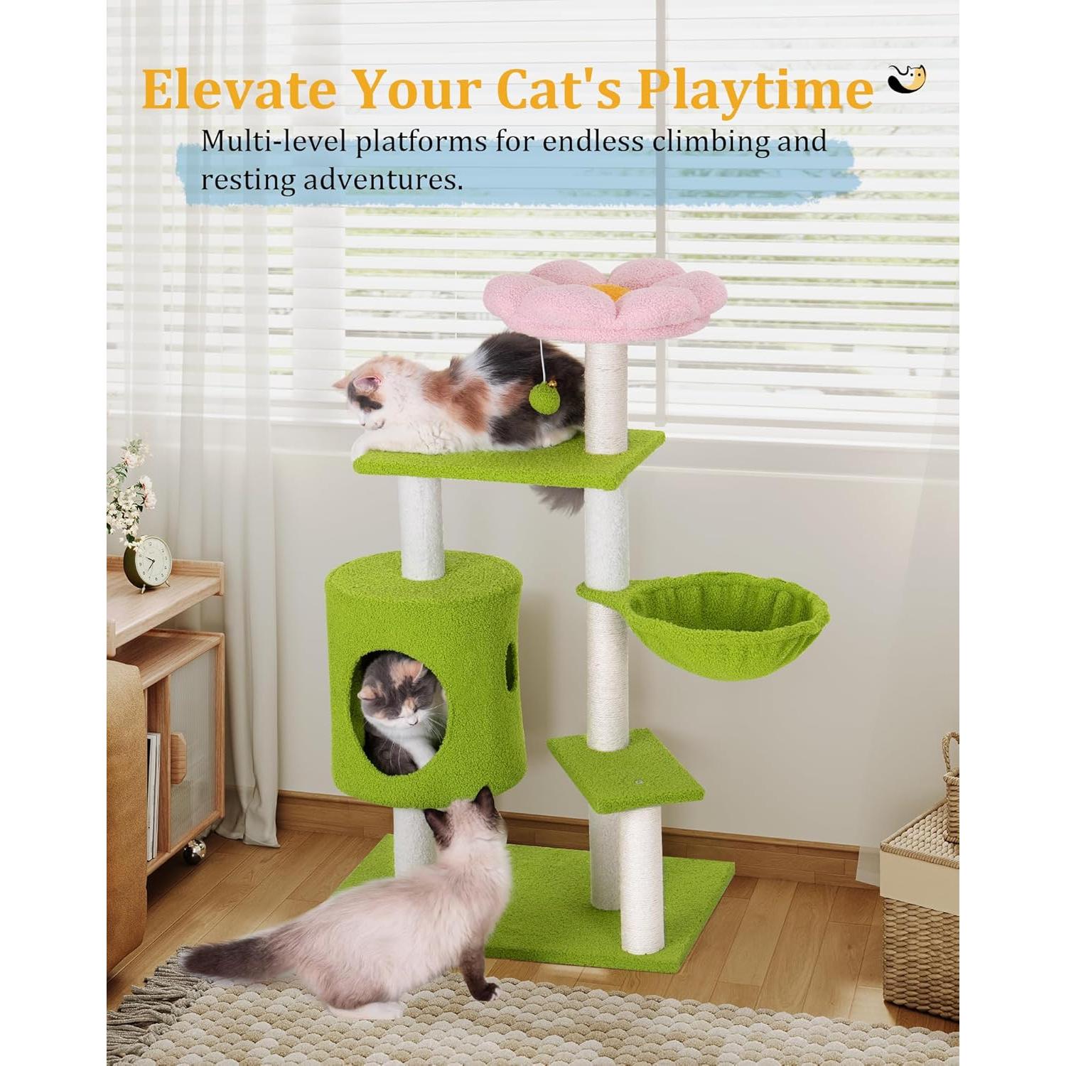 Árbol para Gatos Aechonow 104.6 cm con Hamaca y Cueva Verde