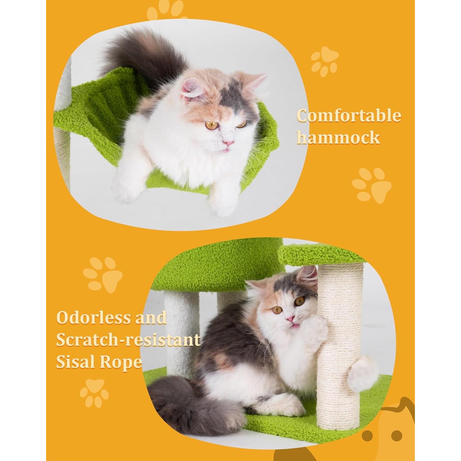 Árbol para Gatos Aechonow 104.6 cm con Hamaca y Cueva Verde