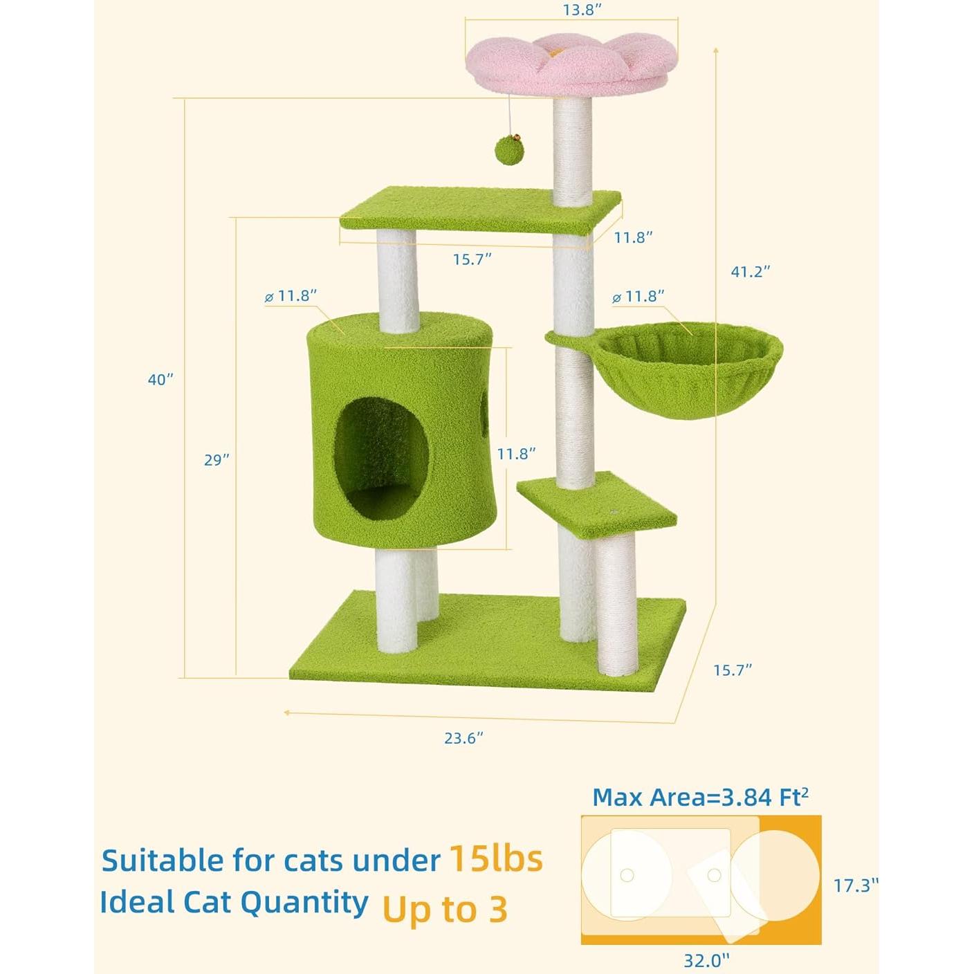 Árbol para Gatos Aechonow 104.6 cm con Hamaca y Cueva Verde