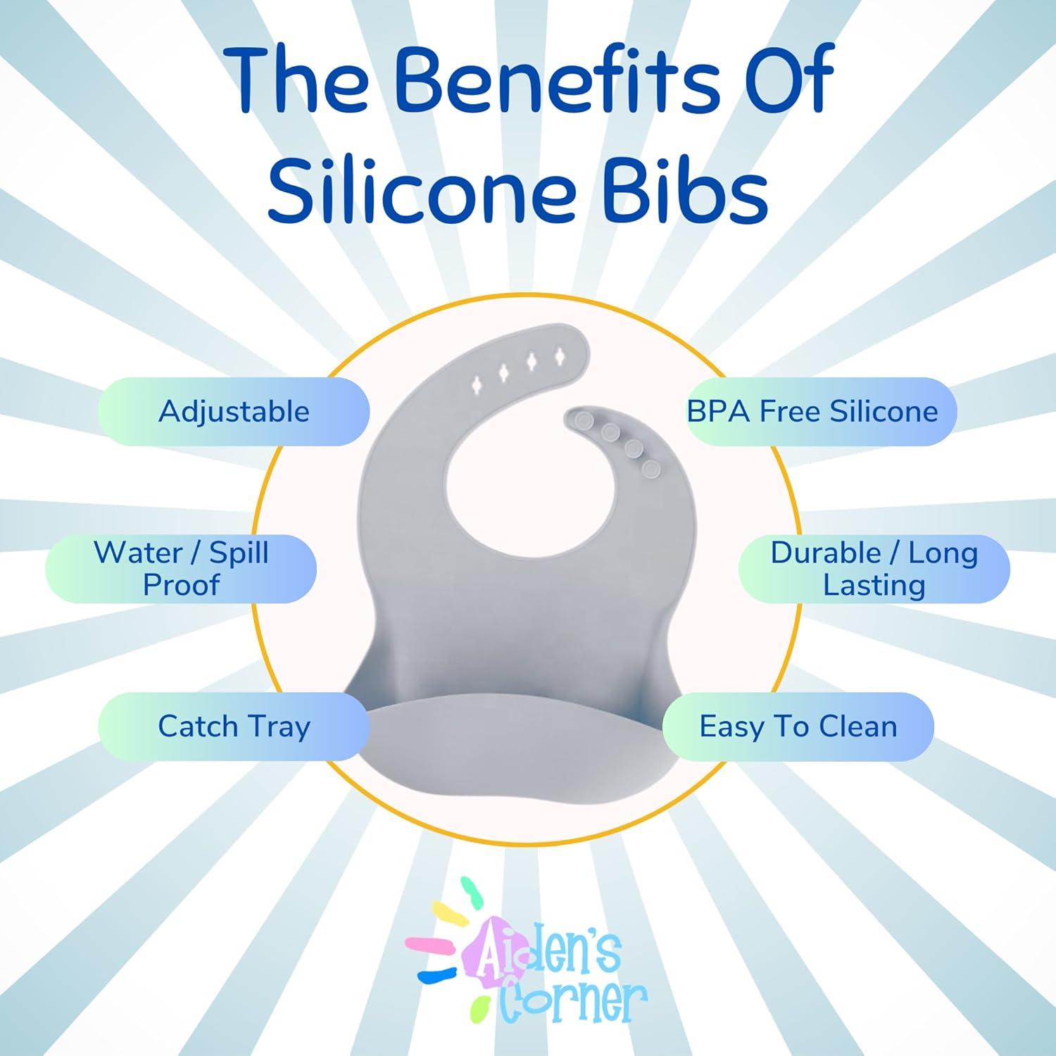 Babero de Silicona Impermeable Aiden's Corner Gris Ajustable